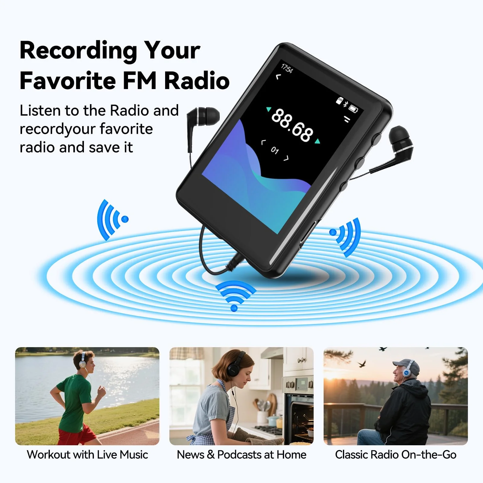 MP3 Player with Bluetooth 5.4,Portable Music Player with Speaker,FM Radio,Voice Recording,for Kids, Full Touch Screen Easy to Use,Max 512GB Expand, Earphones Included 16GB - Image 3