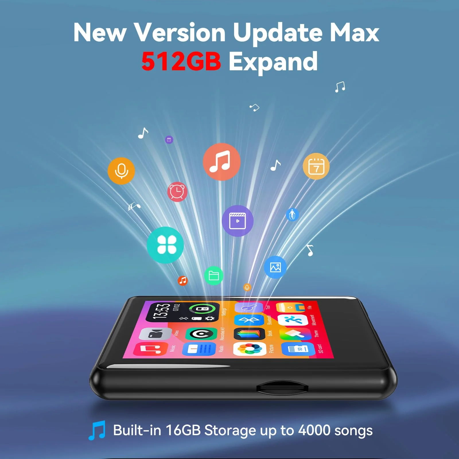 MP3 Player with Bluetooth 5.4,Portable Music Player with Speaker,FM Radio,Voice Recording,for Kids, Full Touch Screen Easy to Use,Max 512GB Expand, Earphones Included 16GB - Image 5
