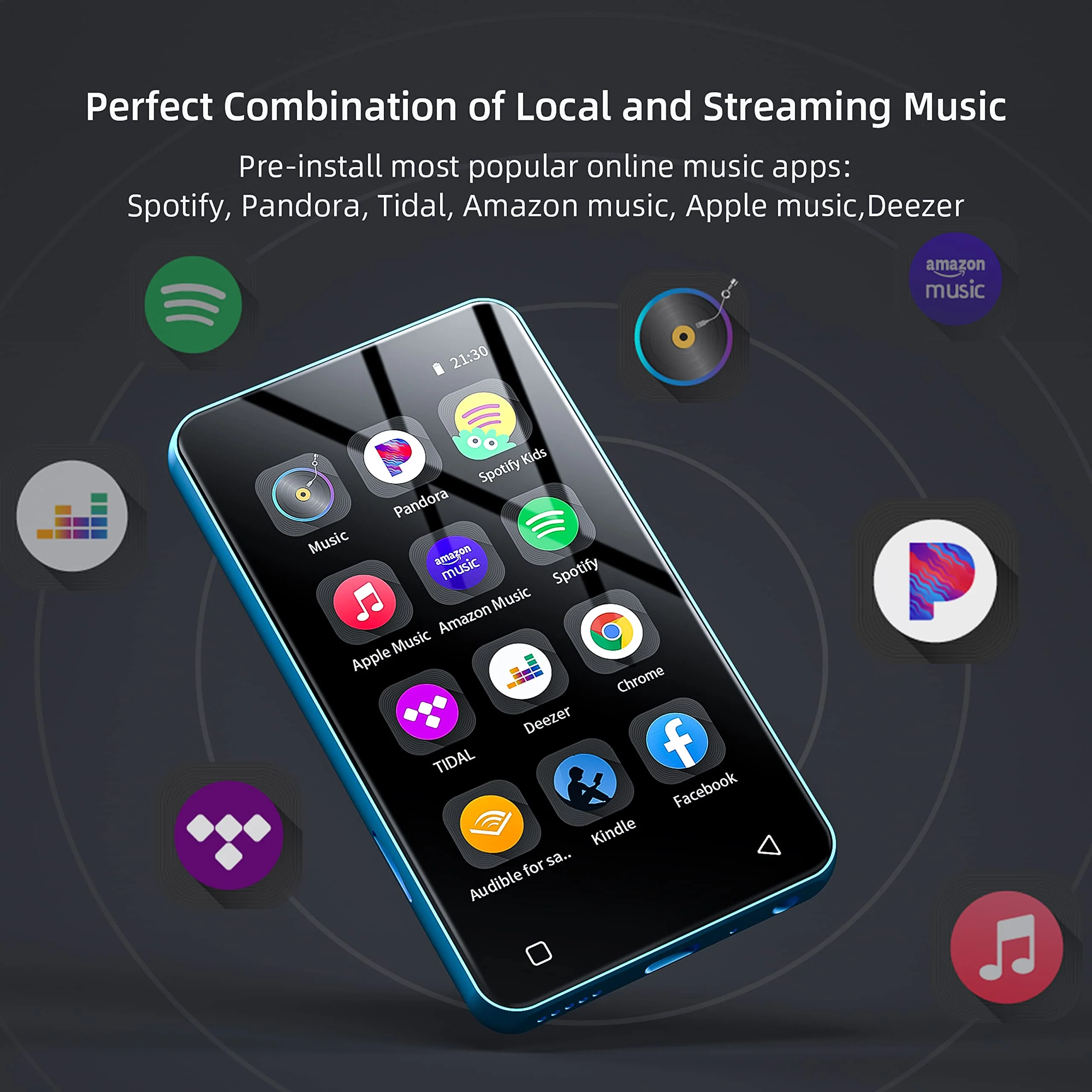 MP3 Player with Bluetooth and WiFi,MP3 Player with Spotify,Spotify Kids,Audible,Pandora,Amazon Music,4" Music Player MP4 Up to 1TB(80GB,Blue_White) 80GB Blue - Image 2