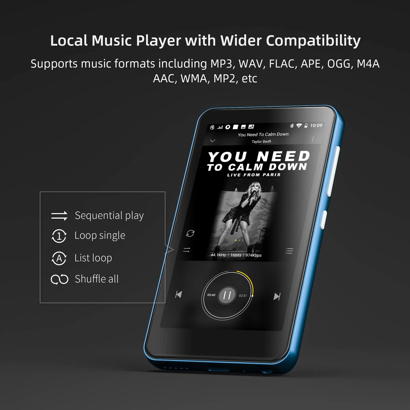 MP3 Player with Bluetooth and WiFi,MP3 Player with Spotify,Spotify Kids,Audible,Pandora,Amazon Music,4" Music Player MP4 Up to 1TB(80GB,Blue_White) 80GB Blue - Image 3