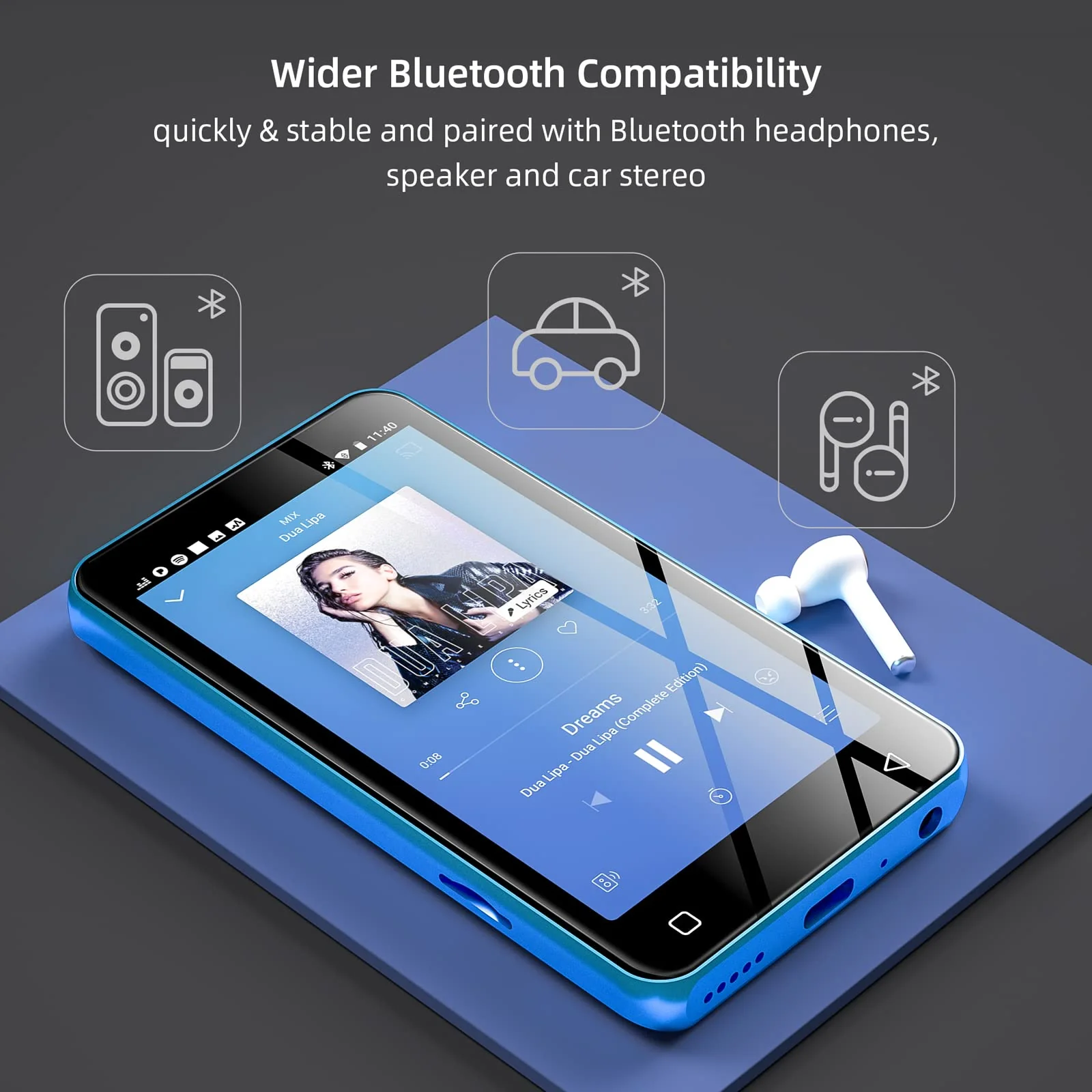 MP3 Player with Bluetooth and WiFi,MP3 Player with Spotify,Spotify Kids,Audible,Pandora,Amazon Music,4" Music Player MP4 Up to 1TB(80GB,Blue_White) 80GB Blue - Image 5