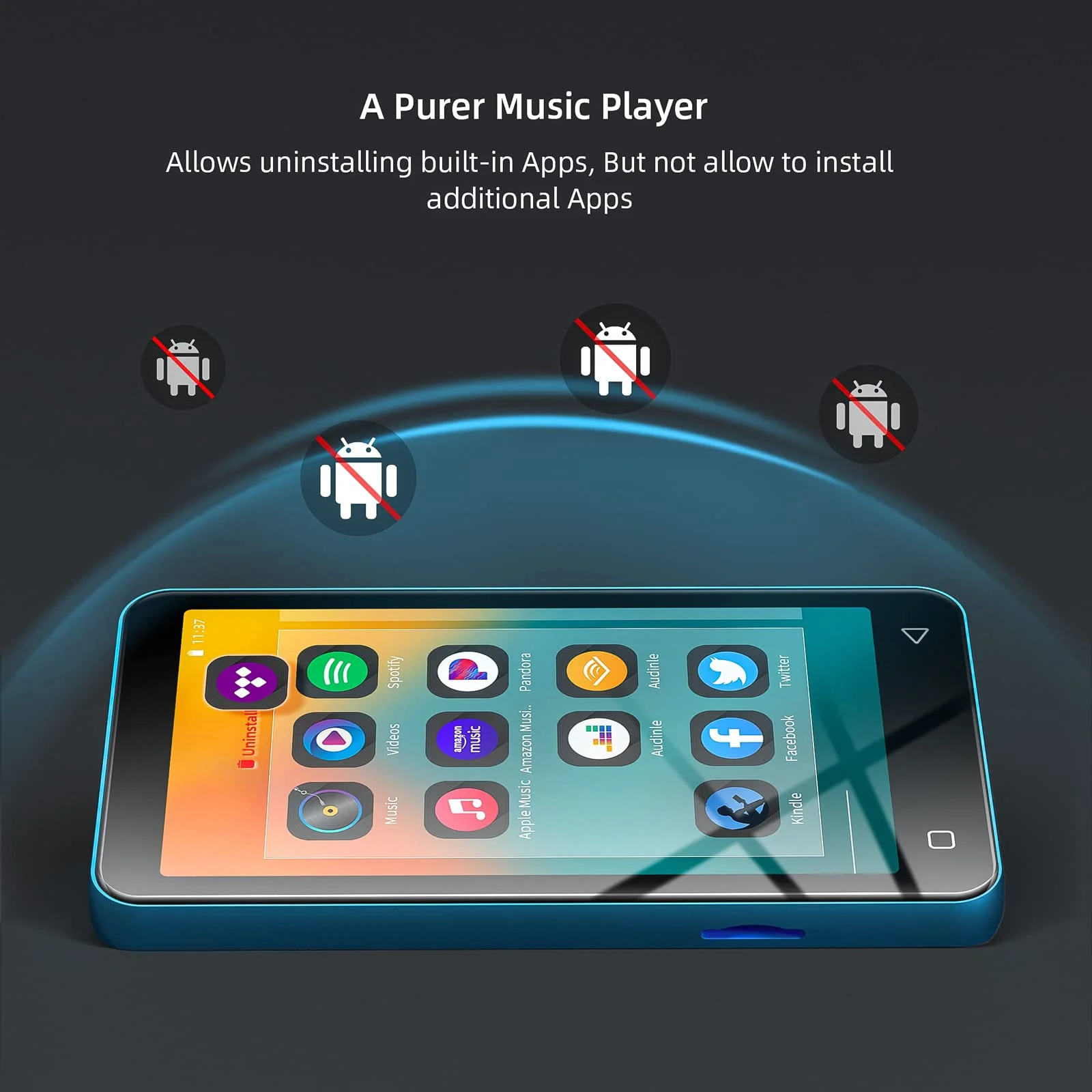 MP3 Player with Bluetooth and WiFi,MP3 Player with Spotify,Spotify Kids,Audible,Pandora,Amazon Music,4" Music Player MP4 Up to 1TB(80GB,Blue_White) 80GB Blue - Image 8