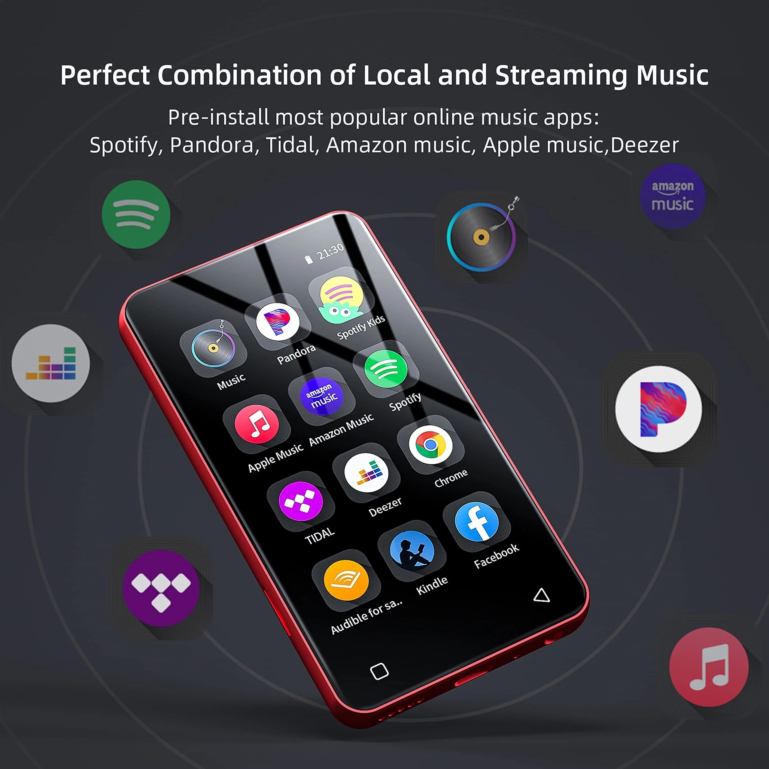 MP3 Player with Bluetooth and WiFi,MP3 Player with Spotify,Spotify Kids,Audible,Pandora,Amazon Music,4" Music Player MP4 Up to 1TB(80GB,Red_Black) 80GB Red - Image 2