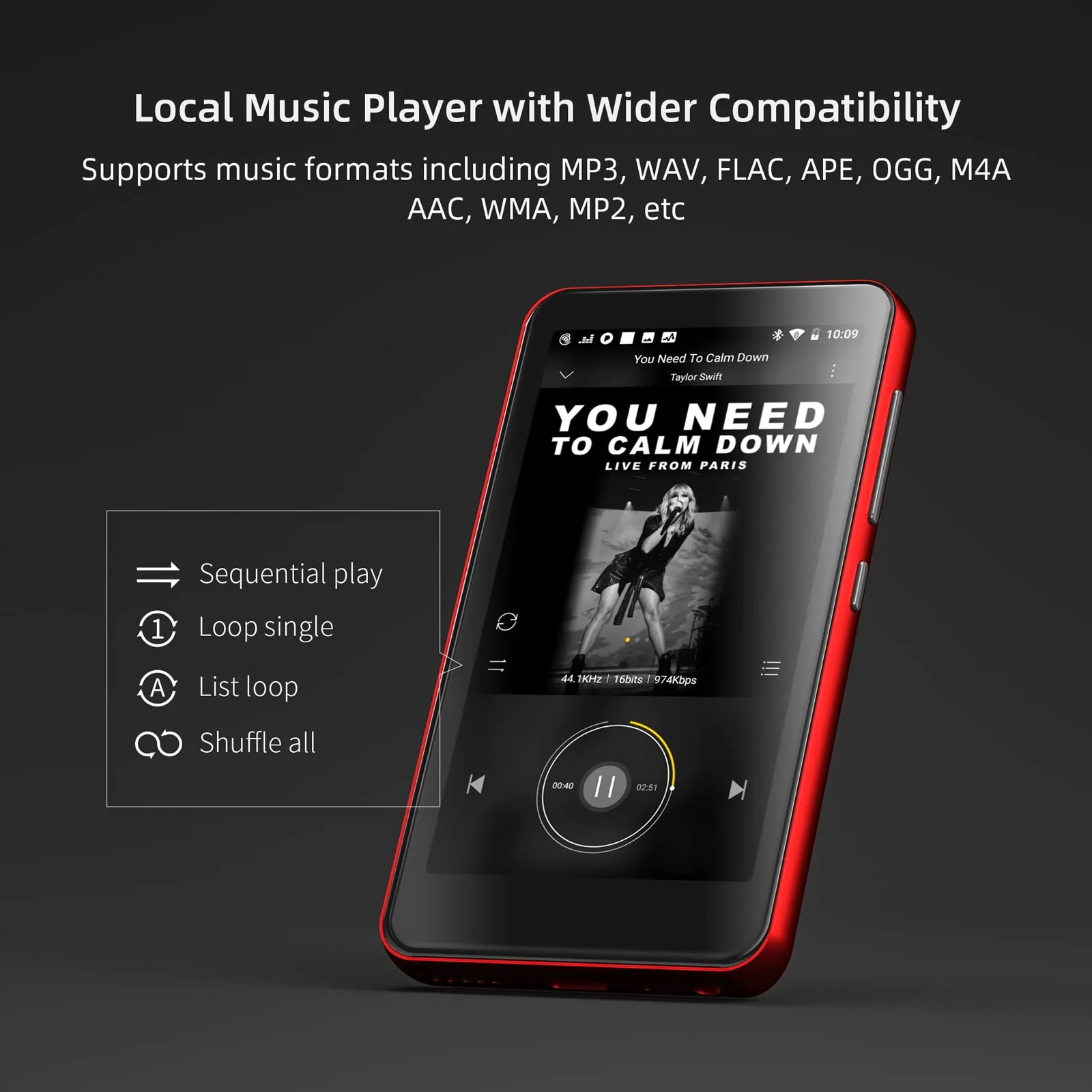 MP3 Player with Bluetooth and WiFi,MP3 Player with Spotify,Spotify Kids,Audible,Pandora,Amazon Music,4" Music Player MP4 Up to 1TB(80GB,Red_Black) 80GB Red - Image 3