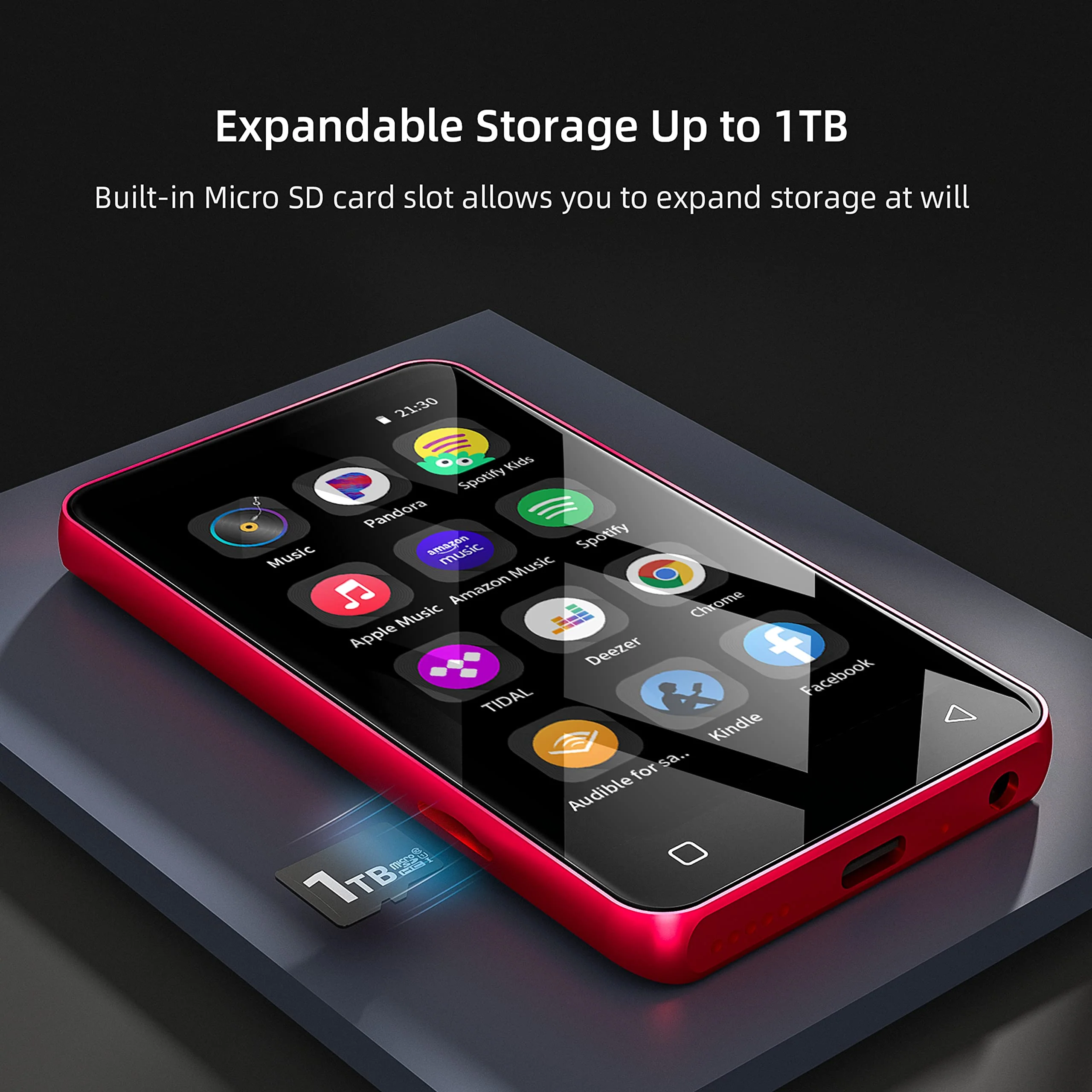 MP3 Player with Bluetooth and WiFi,MP3 Player with Spotify,Spotify Kids,Audible,Pandora,Amazon Music,4" Music Player MP4 Up to 1TB(80GB,Red_Black) 80GB Red - Image 7