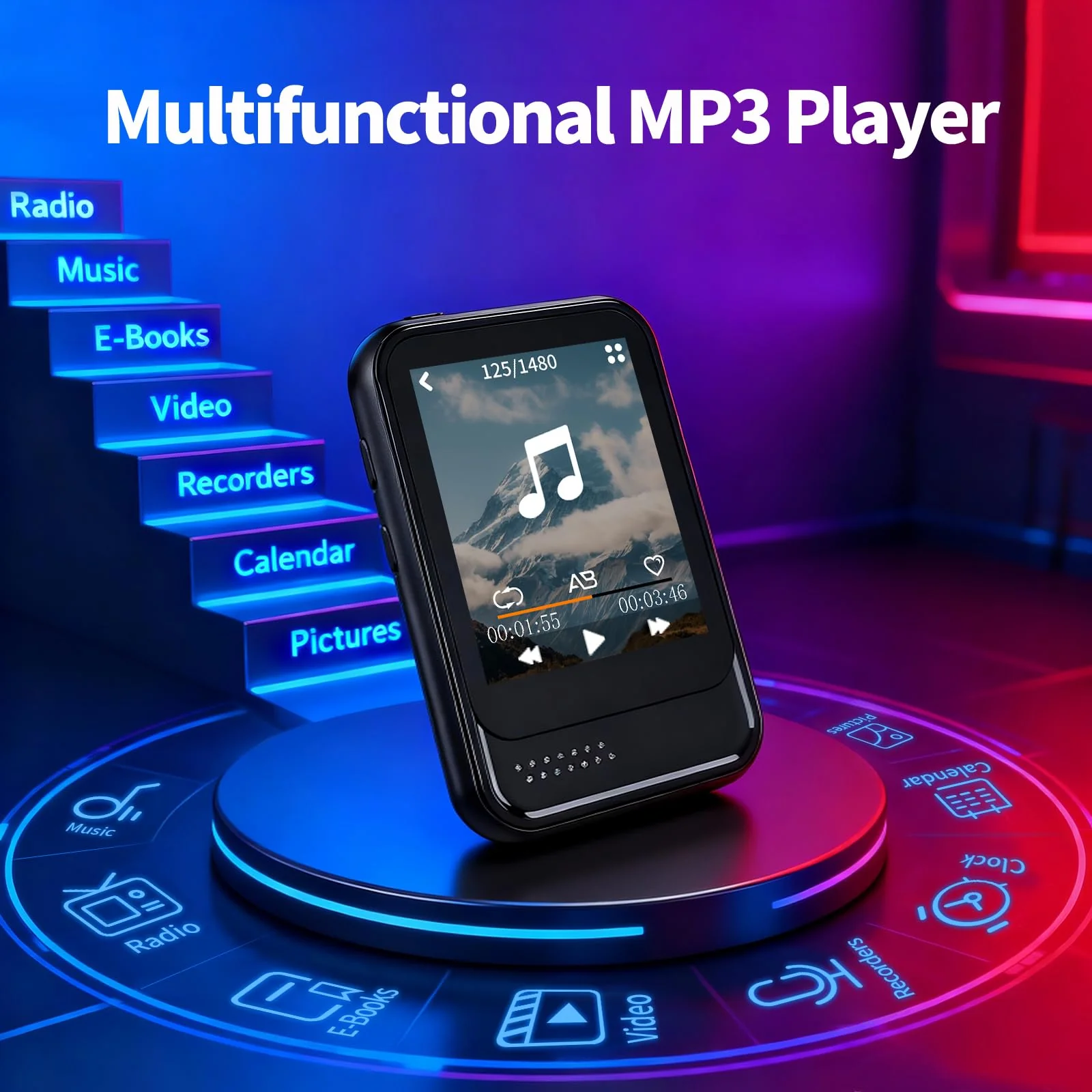 MP3 Player with Bluetooth,Mini MP3 Player with Speaker,Built-in Micro SD Card Slot,Portable Music Player with FM Radio,Video,Voice Recorder,Earphones, for Kids,Sports and Gifts,Max 512GB Expand 16GB - Image 5