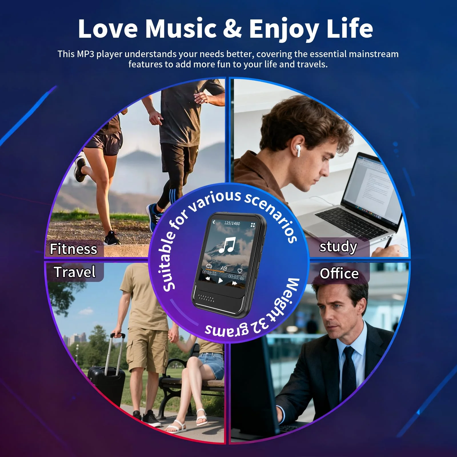 MP3 Player with Bluetooth,Mini MP3 Player with Speaker,Built-in Micro SD Card Slot,Portable Music Player with FM Radio,Video,Voice Recorder,Earphones, for Kids,Sports and Gifts,Max 512GB Expand 16GB - Image 6