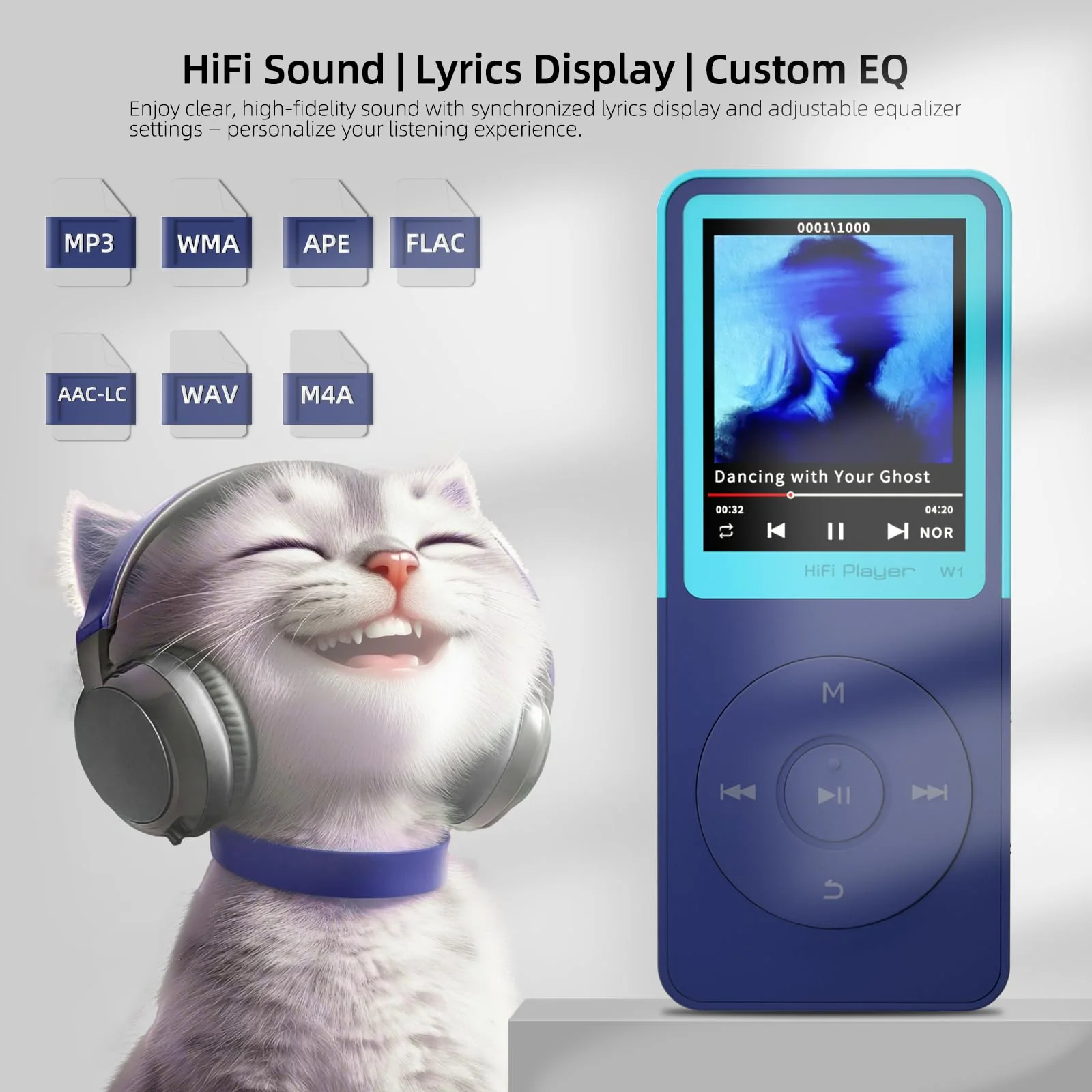 MP3 Player with Bluetooth,Portable Music Player,Bluetooth MP3 Music Player with FM Radio,Recorder,E-Book,HiFi Sound,Two-Tone,SD Card Slot – Light Blue 32GB - Image 2