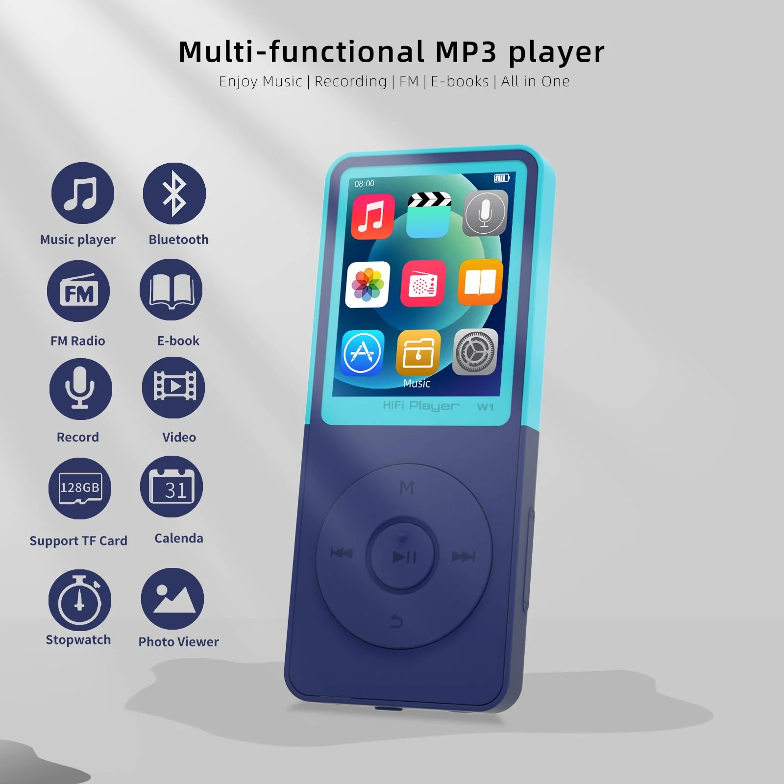 MP3 Player with Bluetooth,Portable Music Player,Bluetooth MP3 Music Player with FM Radio,Recorder,E-Book,HiFi Sound,Two-Tone,SD Card Slot – Light Blue 32GB - Image 3