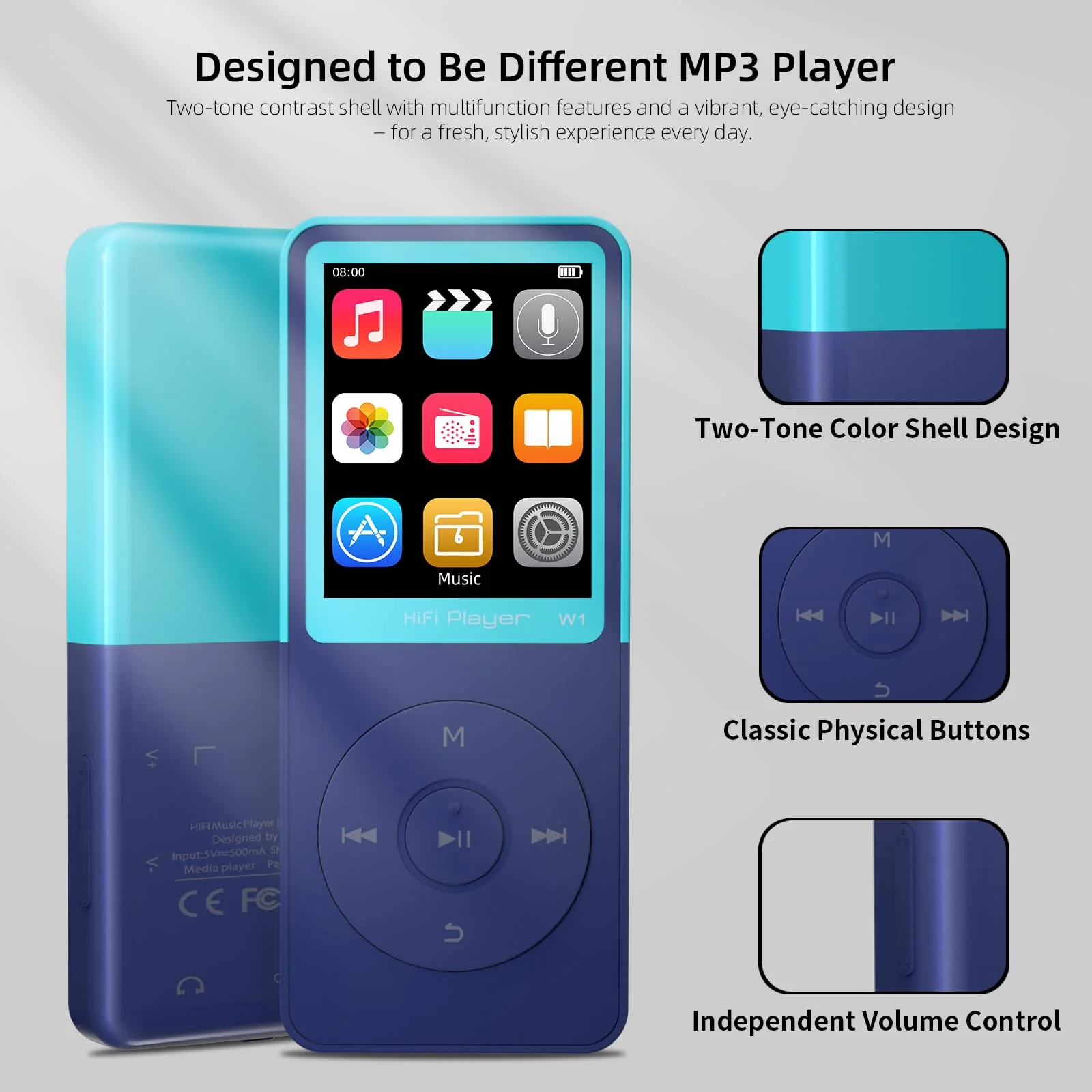 MP3 Player with Bluetooth,Portable Music Player,Bluetooth MP3 Music Player with FM Radio,Recorder,E-Book,HiFi Sound,Two-Tone,SD Card Slot – Light Blue 32GB - Image 4