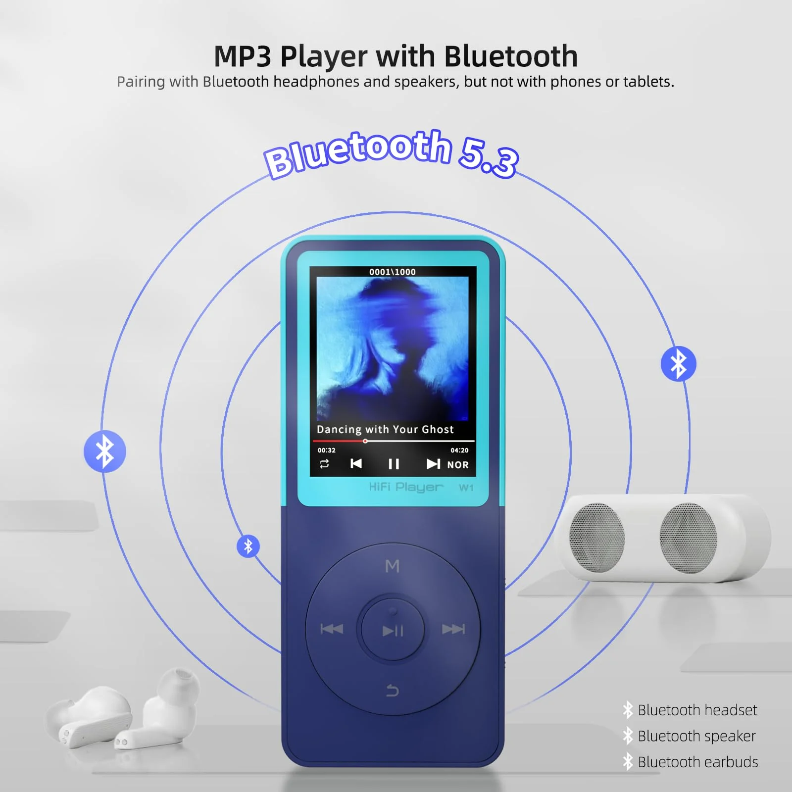 MP3 Player with Bluetooth,Portable Music Player,Bluetooth MP3 Music Player with FM Radio,Recorder,E-Book,HiFi Sound,Two-Tone,SD Card Slot – Light Blue 32GB - Image 6