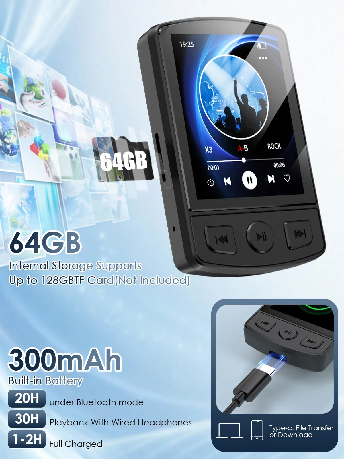 MP3 Player with Clip 64GB Mini MP3 Player with Bluetooth 5.2,Portable MP3 Music Player with Earphones,HiFi-Speaker,FM Radio,Voice Recorder,E-Book for Outdoor,Home,Sporting(Black) Black - Image 6