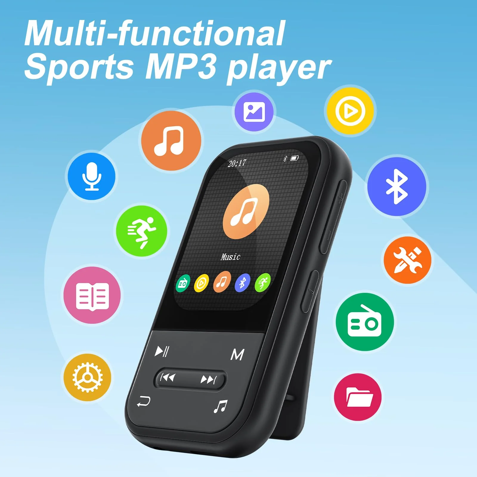 MP3 Player with Clip, Bluetooth 5.3 Music Player, HiFi Sound Digital Music, FM Radio, Voice Recorder, Portable MP3 Music Player with Earphones clip-black - Image 3