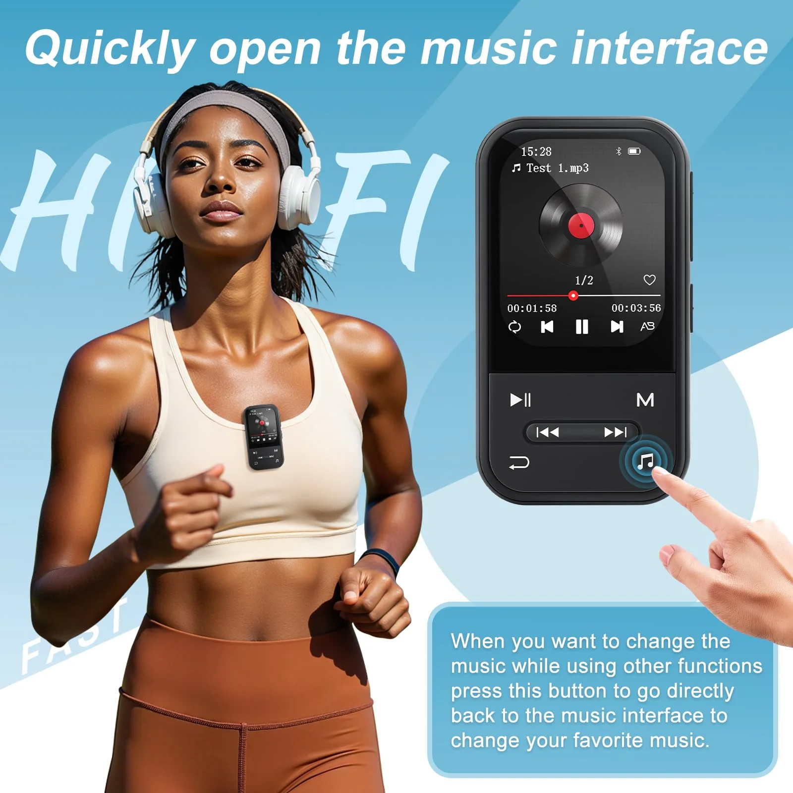 MP3 Player with Clip, Bluetooth 5.3 Music Player, HiFi Sound Digital Music, FM Radio, Voice Recorder, Portable MP3 Music Player with Earphones clip-black - Image 6
