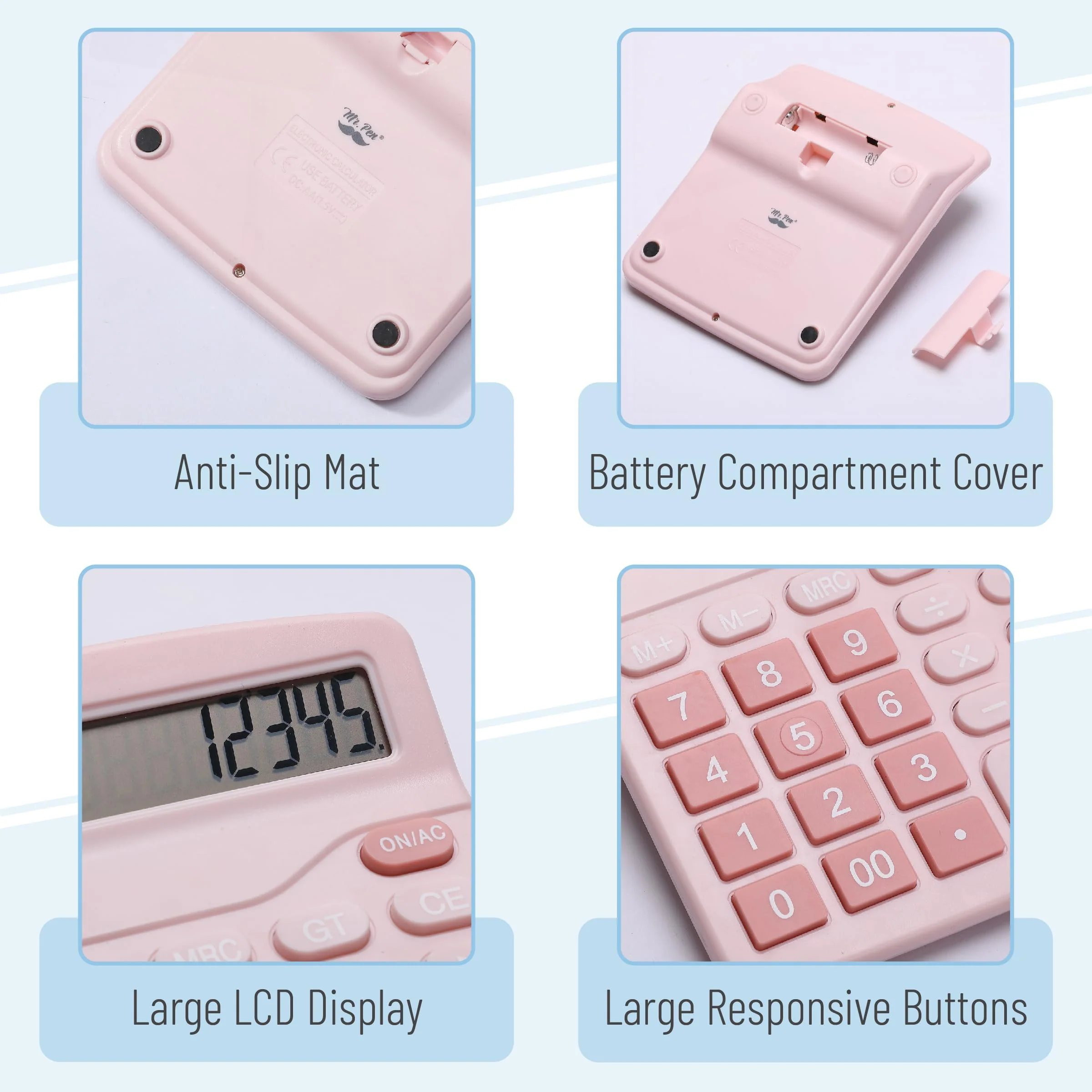 Mr. Pen- Calculator, Pink, Calculators Large Display, Standard Function Calculator, 12-Digit, Calculators Desktop, Office Calculator, Desktop Calculator, Desk Calculator Large Display, Pink Calculator - Image 4
