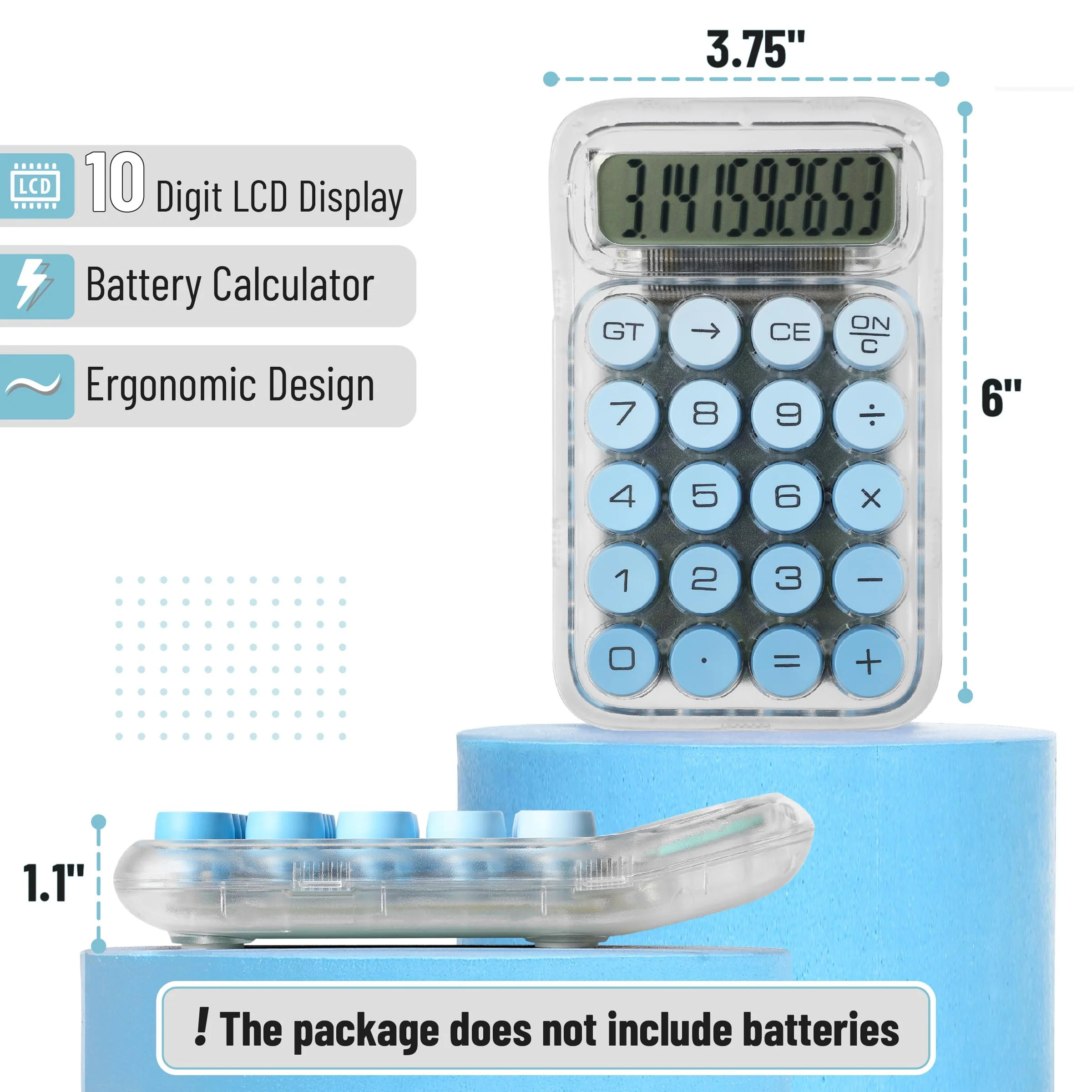 Mr. Pen- Mechanical Switch Calculator, 10 Digits, Blue Calculator, Transparent Body, Large LCD Display, Big Buttons Mechanical Calculator Desktop Calculator, Cute Calculator, Aesthetic Calculator - Image 2