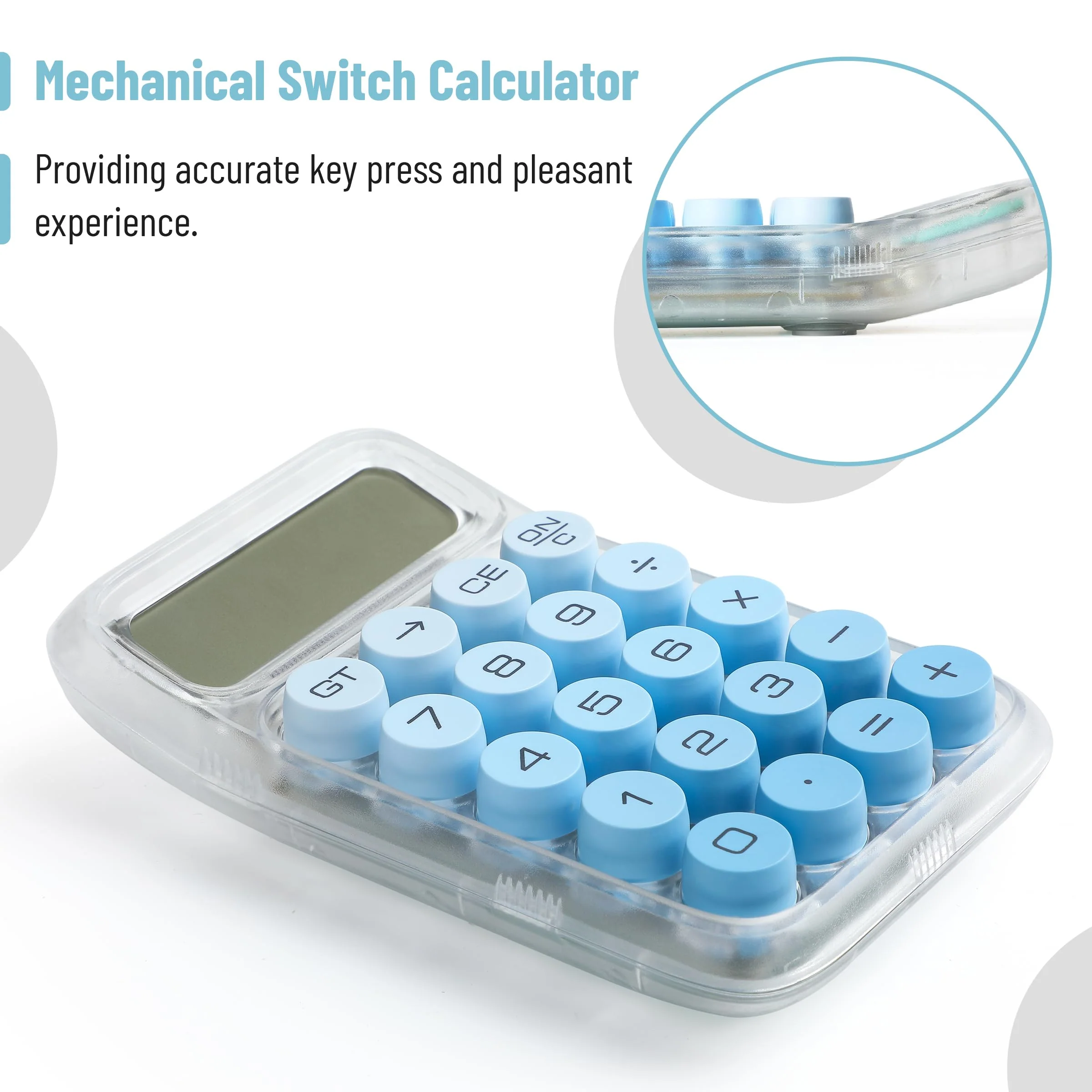 Mr. Pen- Mechanical Switch Calculator, 10 Digits, Blue Calculator, Transparent Body, Large LCD Display, Big Buttons Mechanical Calculator Desktop Calculator, Cute Calculator, Aesthetic Calculator - Image 3