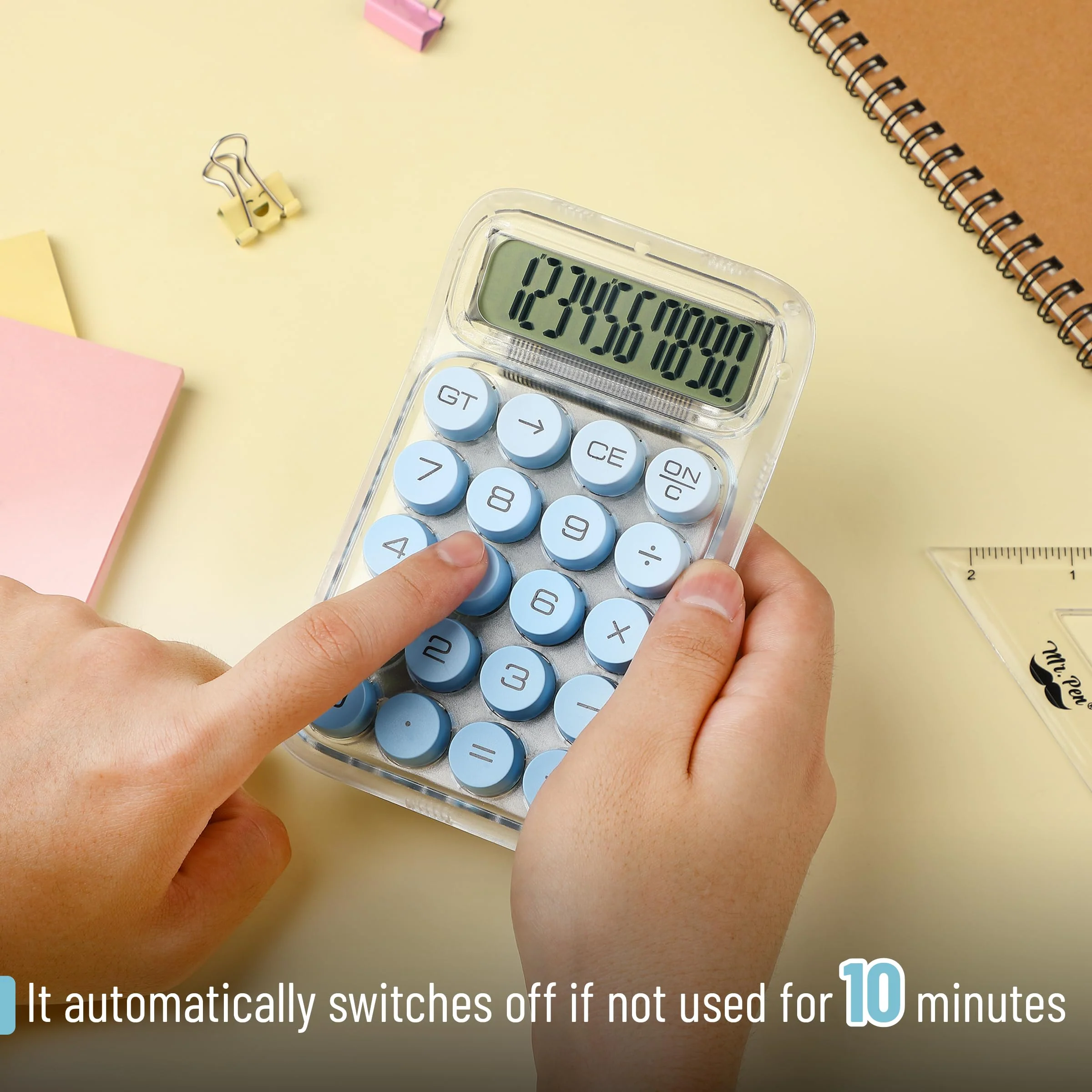 Mr. Pen- Mechanical Switch Calculator, 10 Digits, Blue Calculator, Transparent Body, Large LCD Display, Big Buttons Mechanical Calculator Desktop Calculator, Cute Calculator, Aesthetic Calculator - Image 4