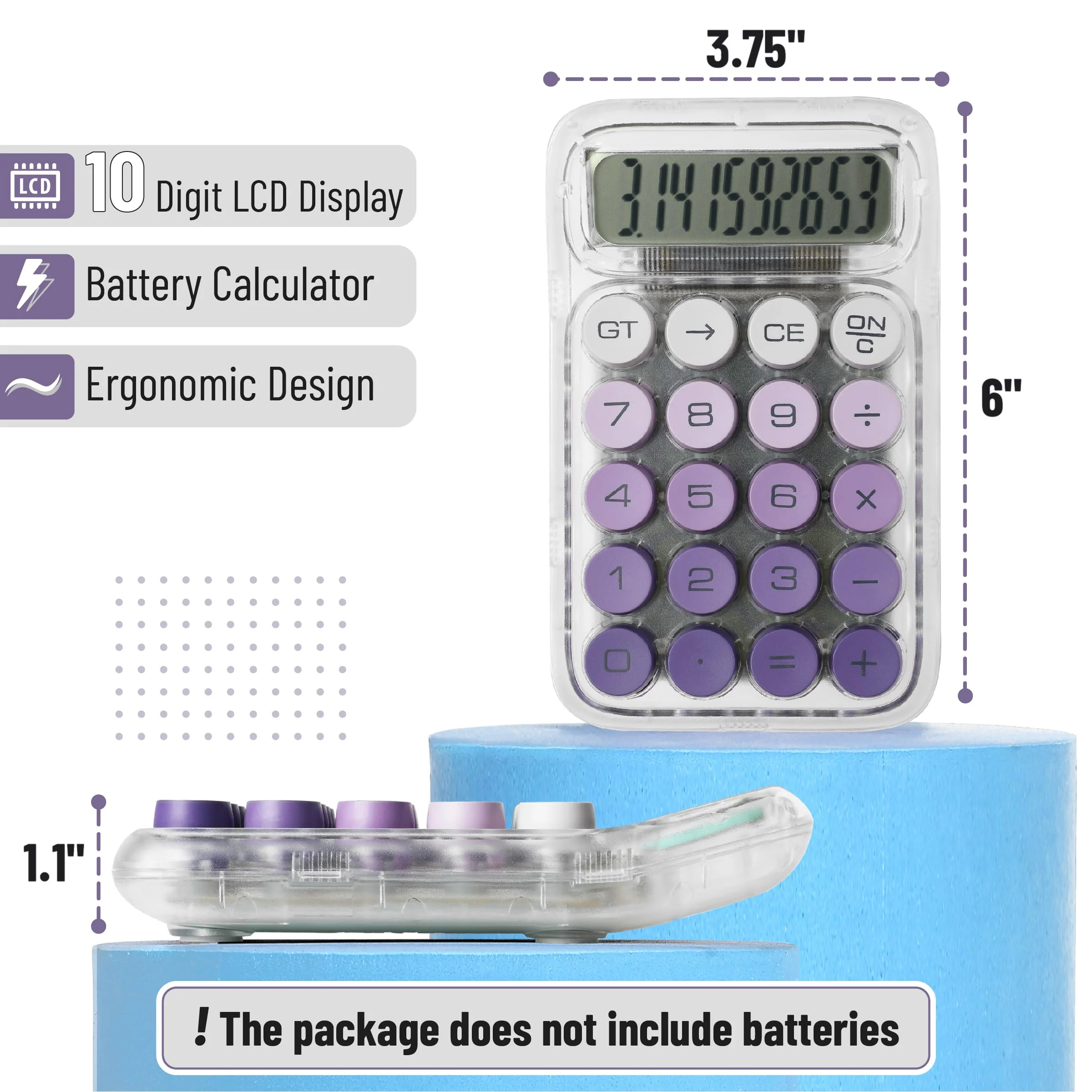 Mr. Pen- Mechanical Switch Calculator, 10 Digits, Purple Calculator, Transparent Body, Large LCD Display, Big Buttons Mechanical Calculator Desktop Calculator, Cute Calculator, Aesthetic Calculator - Image 2