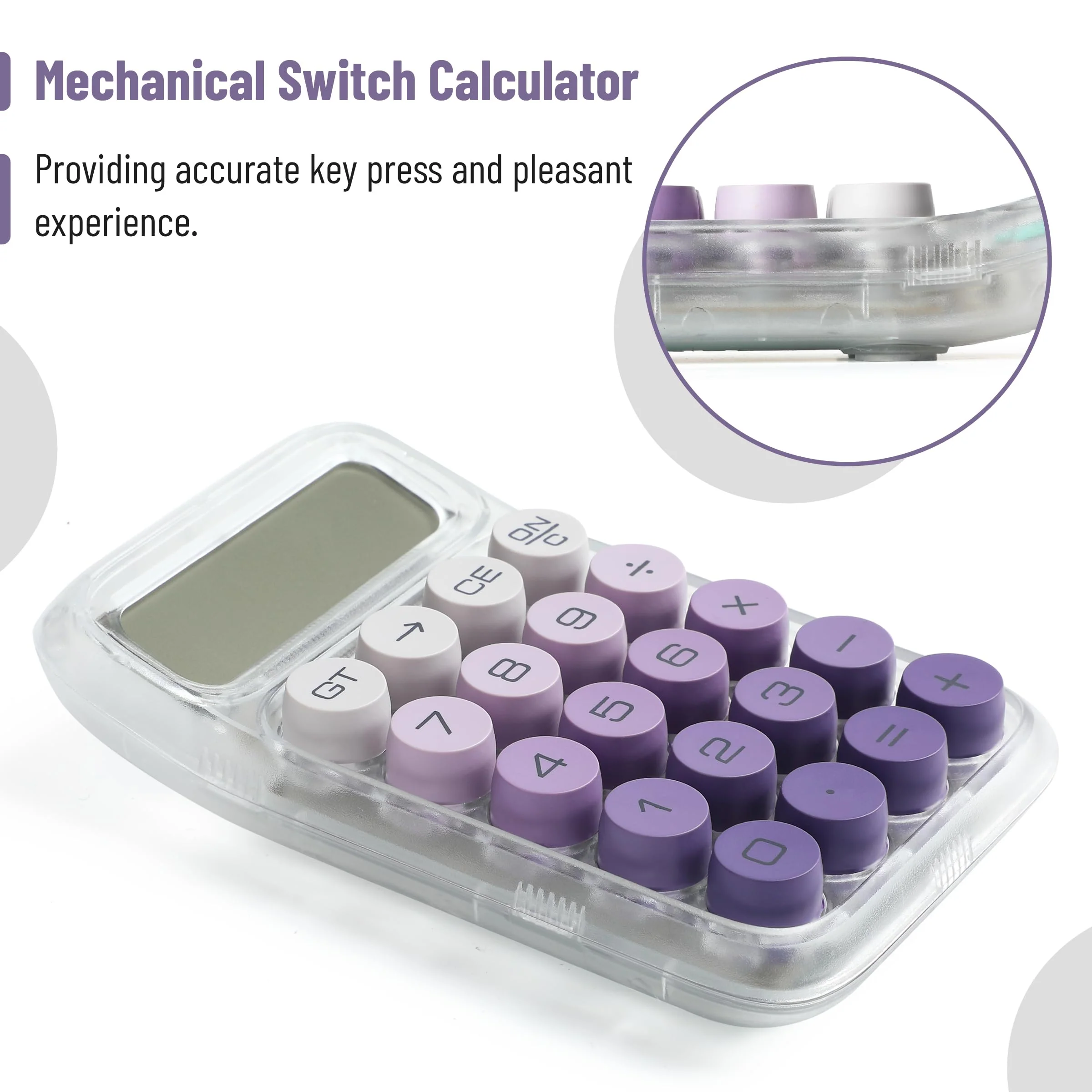 Mr. Pen- Mechanical Switch Calculator, 10 Digits, Purple Calculator, Transparent Body, Large LCD Display, Big Buttons Mechanical Calculator Desktop Calculator, Cute Calculator, Aesthetic Calculator - Image 3