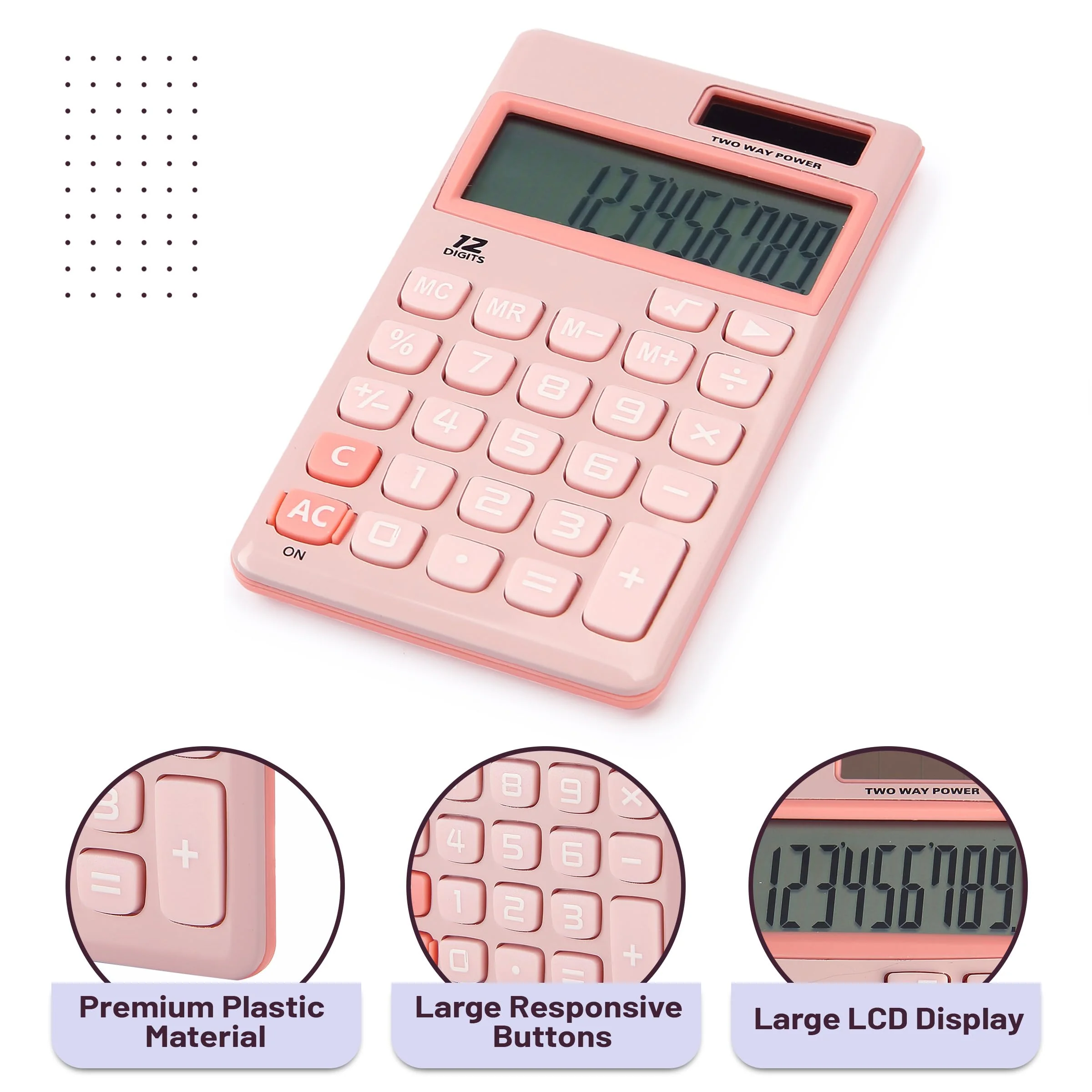 Mr. Pen- Standard Function Calculator, 12 Digits, Small Calculator, Light Pink Solar Calculator, Pocket Calculator, Simple Calculator, Basic Office Calculators, Solar Handheld Calculator - Image 4