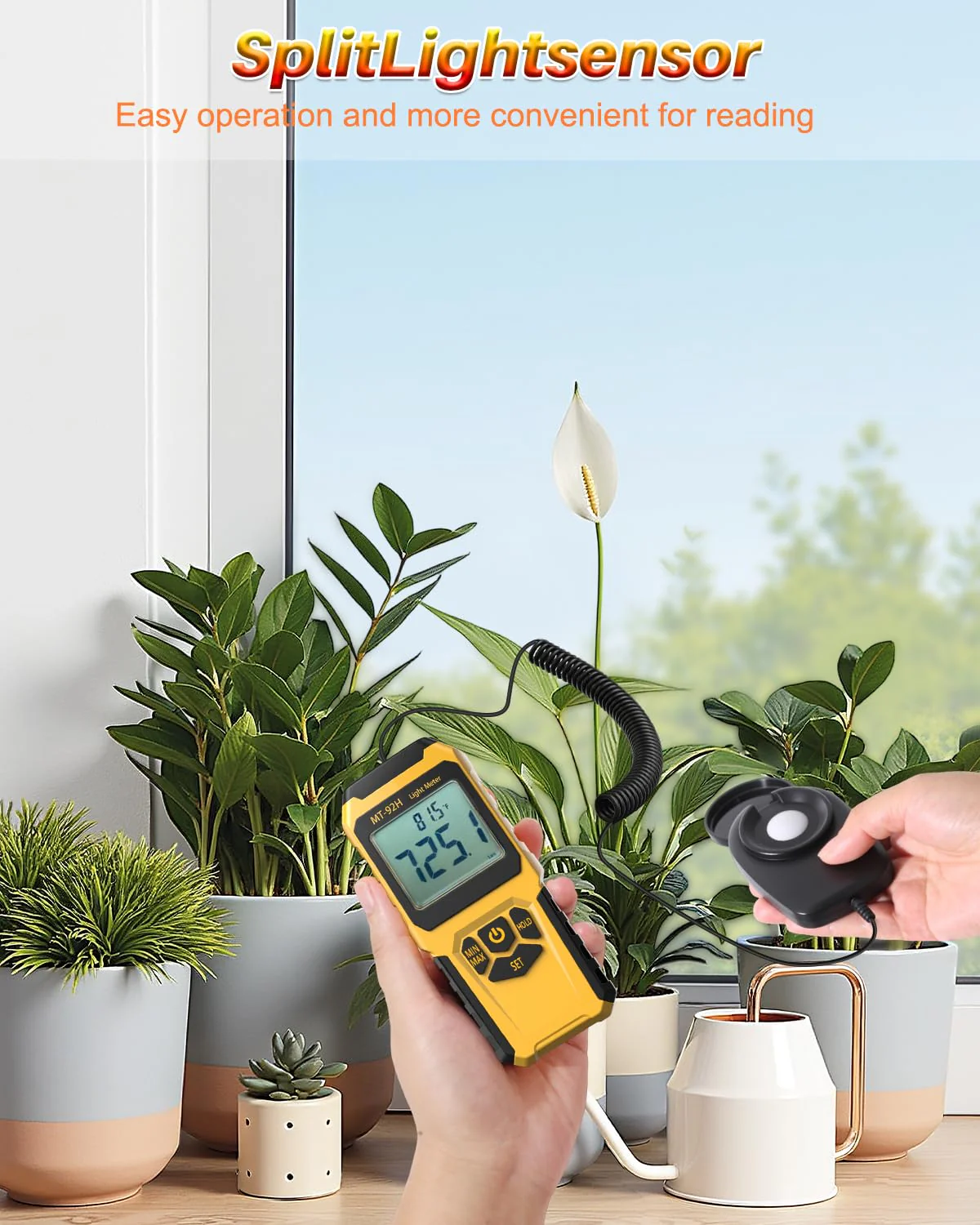 MT-92H Light Meter with Split Sensor Lux/Foot Candles Meter 500ms Refresh Rates Range up to 200,000 Lux Switchable Backlight Temperature Measurer 14℉-140℉ - Image 2