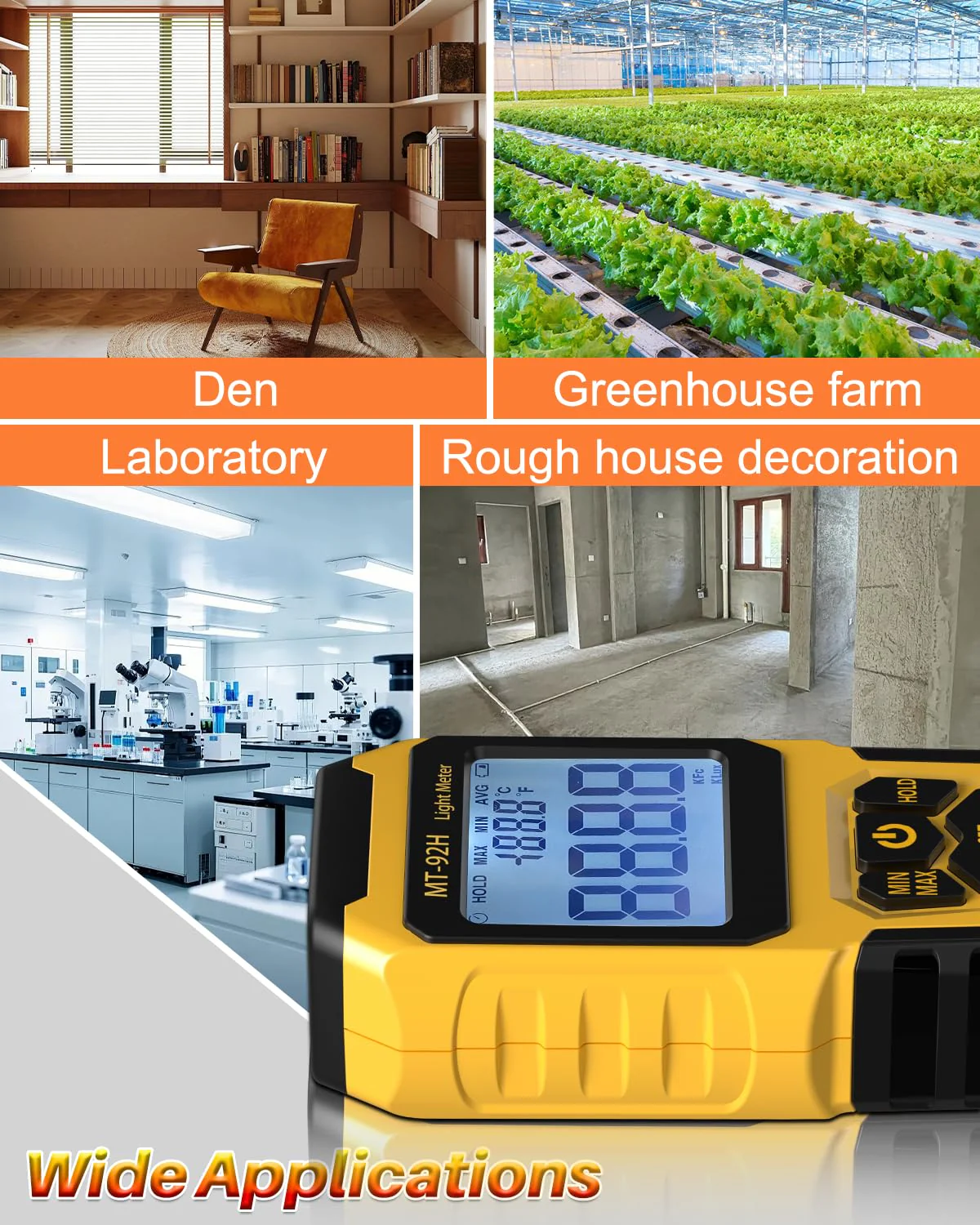 MT-92H Light Meter with Split Sensor Lux/Foot Candles Meter 500ms Refresh Rates Range up to 200,000 Lux Switchable Backlight Temperature Measurer 14℉-140℉ - Image 4