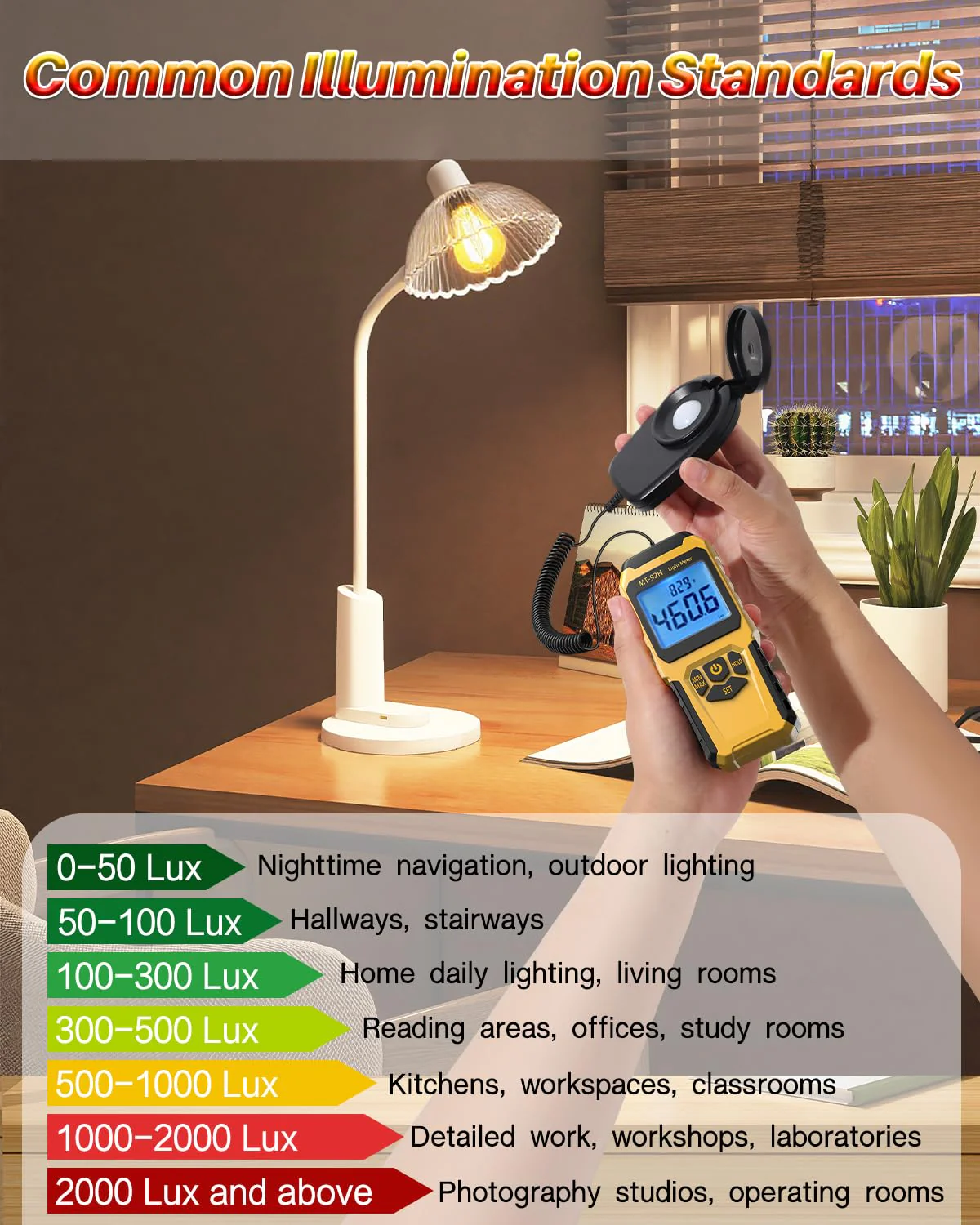 MT-92H Light Meter with Split Sensor Lux/Foot Candles Meter 500ms Refresh Rates Range up to 200,000 Lux Switchable Backlight Temperature Measurer 14℉-140℉ - Image 6
