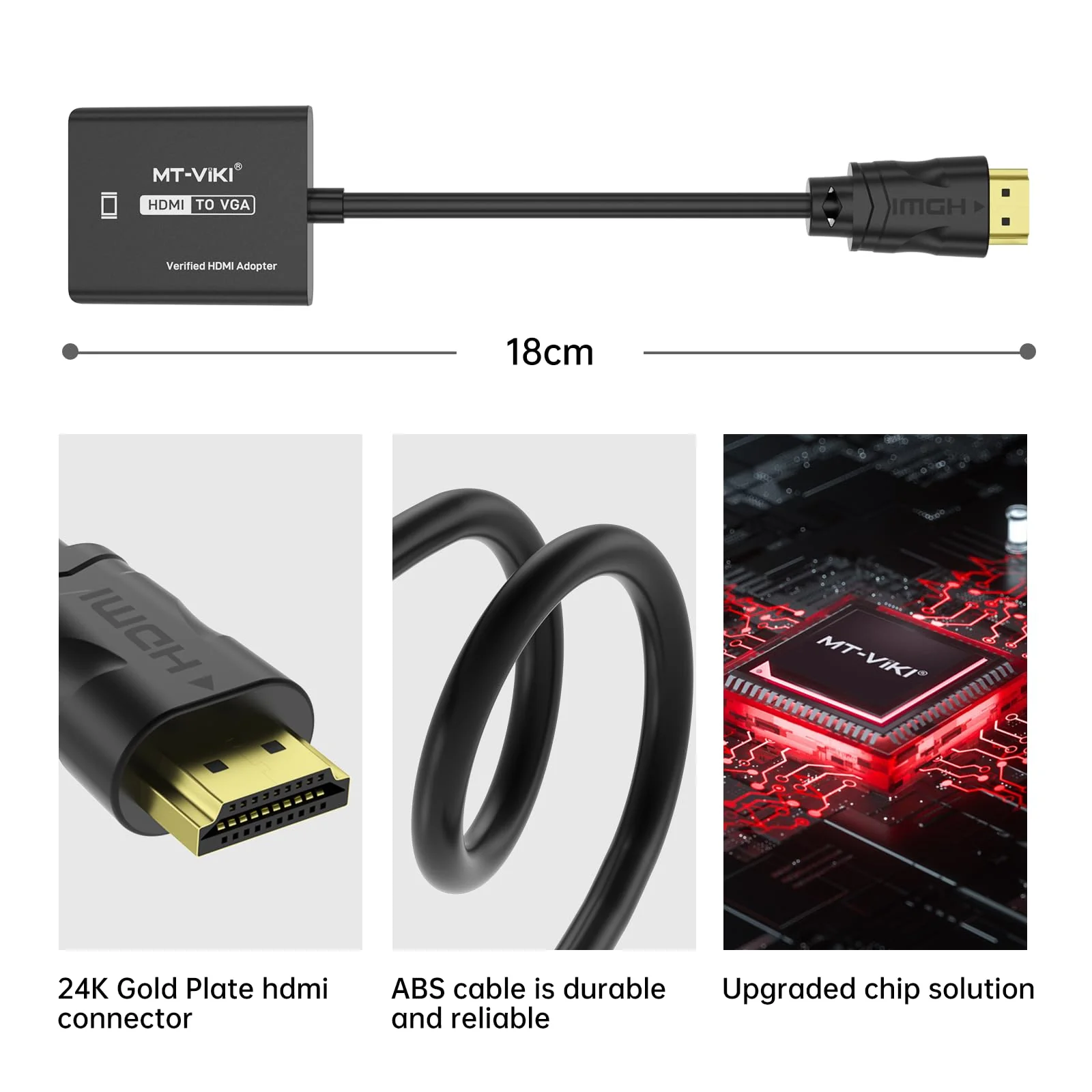 MT-VIKI HDMI to VGA Adapter, Gold-Plated HDMI Converter Male to Female, Compatible for Computer, Desktop, Laptop, Monitor, Projector, HDTV, Chromebook, Raspberry Pi, Roku, Xbox (1 Pack) 1 Pack - Image 5