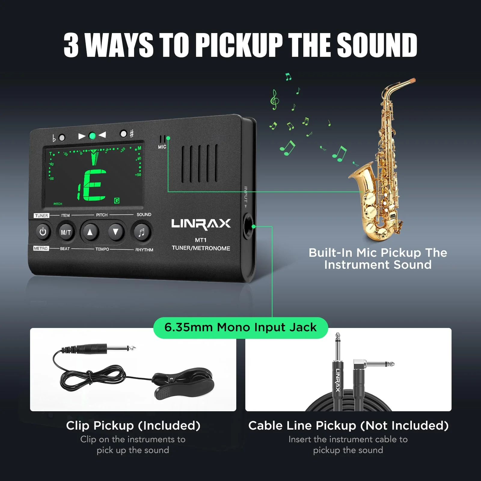 MT1 Metronome Tuner, 3 in 1 Digital Metronome Tuner Tone Generator for Guitar Bass Ukulele Violin Saxophone Trumpet Clarinet Flute, Precise Tempo and Beat, Chromatic Tuner for All Instruments MT1 - Image 2
