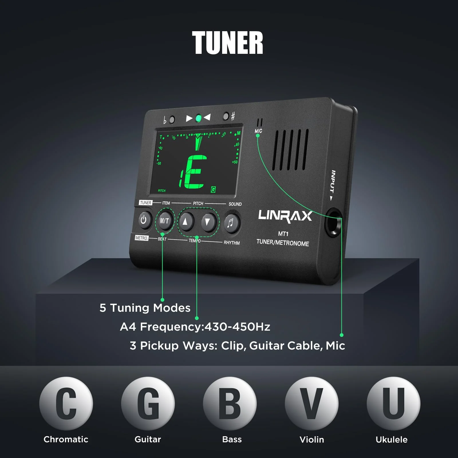MT1 Metronome Tuner, 3 in 1 Digital Metronome Tuner Tone Generator for Guitar Bass Ukulele Violin Saxophone Trumpet Clarinet Flute, Precise Tempo and Beat, Chromatic Tuner for All Instruments MT1 - Image 3