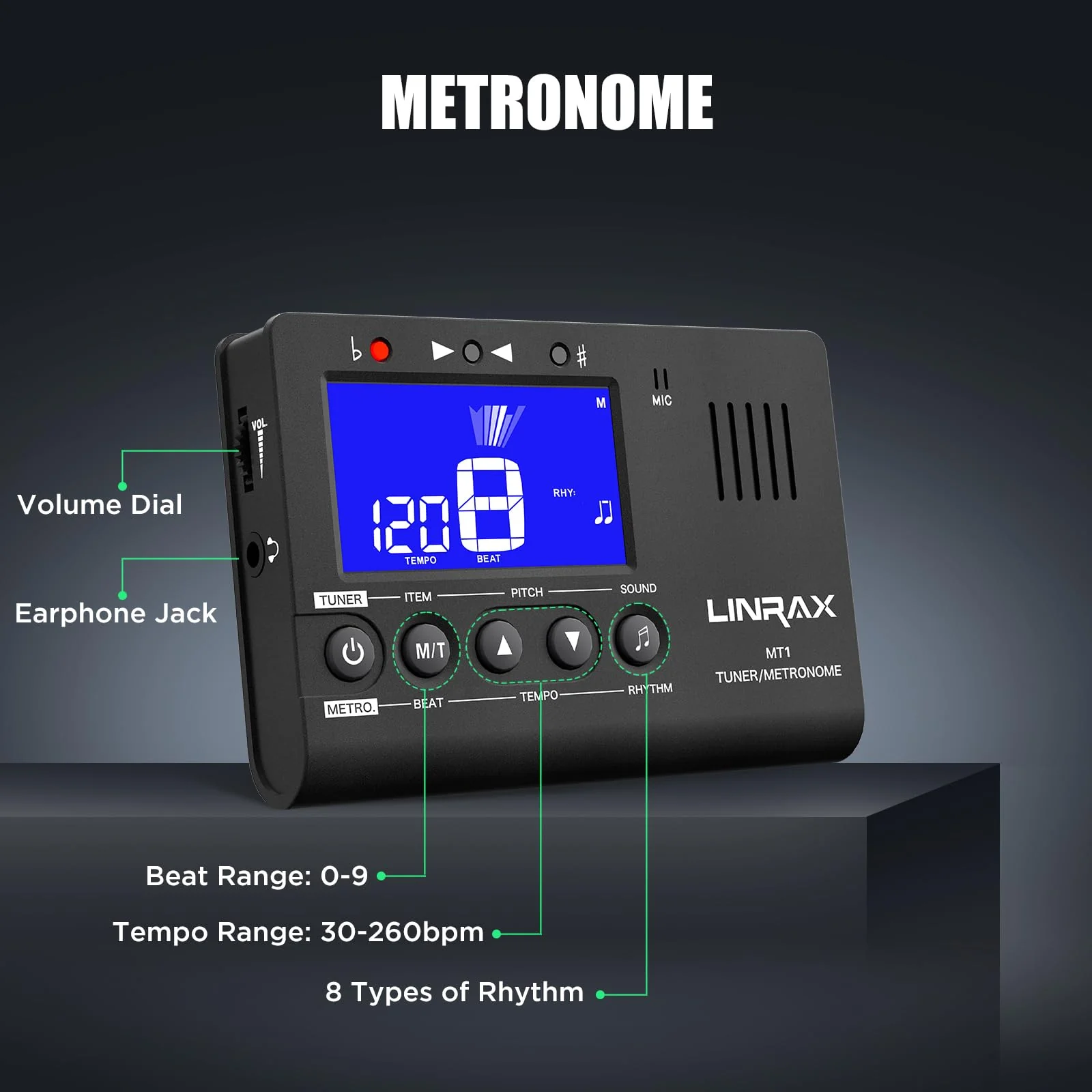 MT1 Metronome Tuner, 3 in 1 Digital Metronome Tuner Tone Generator for Guitar Bass Ukulele Violin Saxophone Trumpet Clarinet Flute, Precise Tempo and Beat, Chromatic Tuner for All Instruments MT1 - Image 4