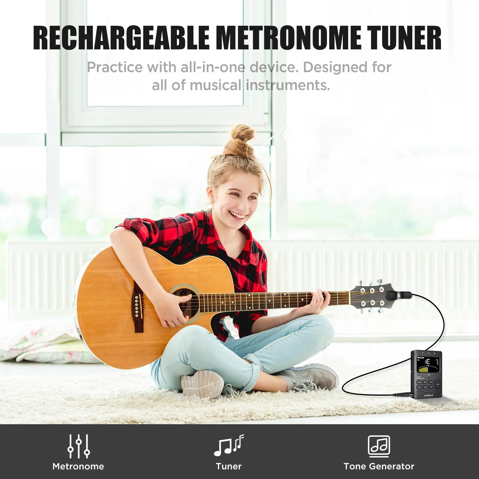 MT2 Rechargeable Metronome Tuner, 3 in 1 Digital Metronome Tuner Tone Generator for Guitar Bass Ukulele Violin Saxophone Trumpet Clarinet Flute, Voice Beat, Chromatic Tuner for All Instruments MT2 - Image 7