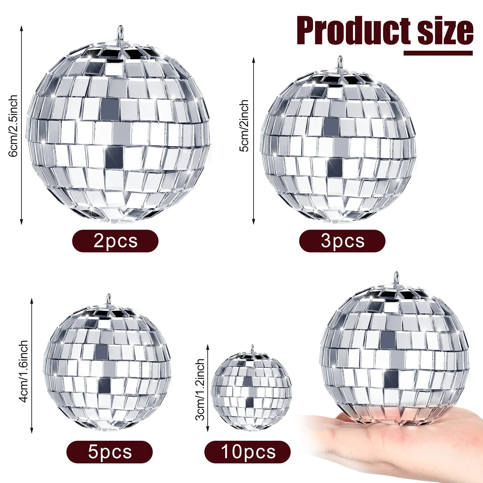 MTLEE 20 Pcs Mini Disco Ball Decoration Ornaments Hanging Mirror Disco Ball with Rope Cake Topper Different Size 70s Disco Themed Party Wedding Supplies(2.4 Inch, 2 Inch, 1.6 Inch, 1.2 Inch) 2.4 Inch, 2 Inch, 1.6 Inch, 1.2 Inch - Image 2