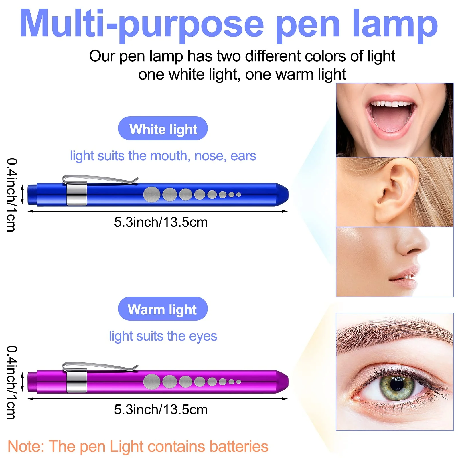 Mudder 6 Pieces Pen Light Included Batteries Reusable LED Penlight Pupil Gauge Warm Light Pen Reusable Penlights for Home Care Daily Care, (Black, Red, Blue, Purple, Gold and Silver) - Image 2