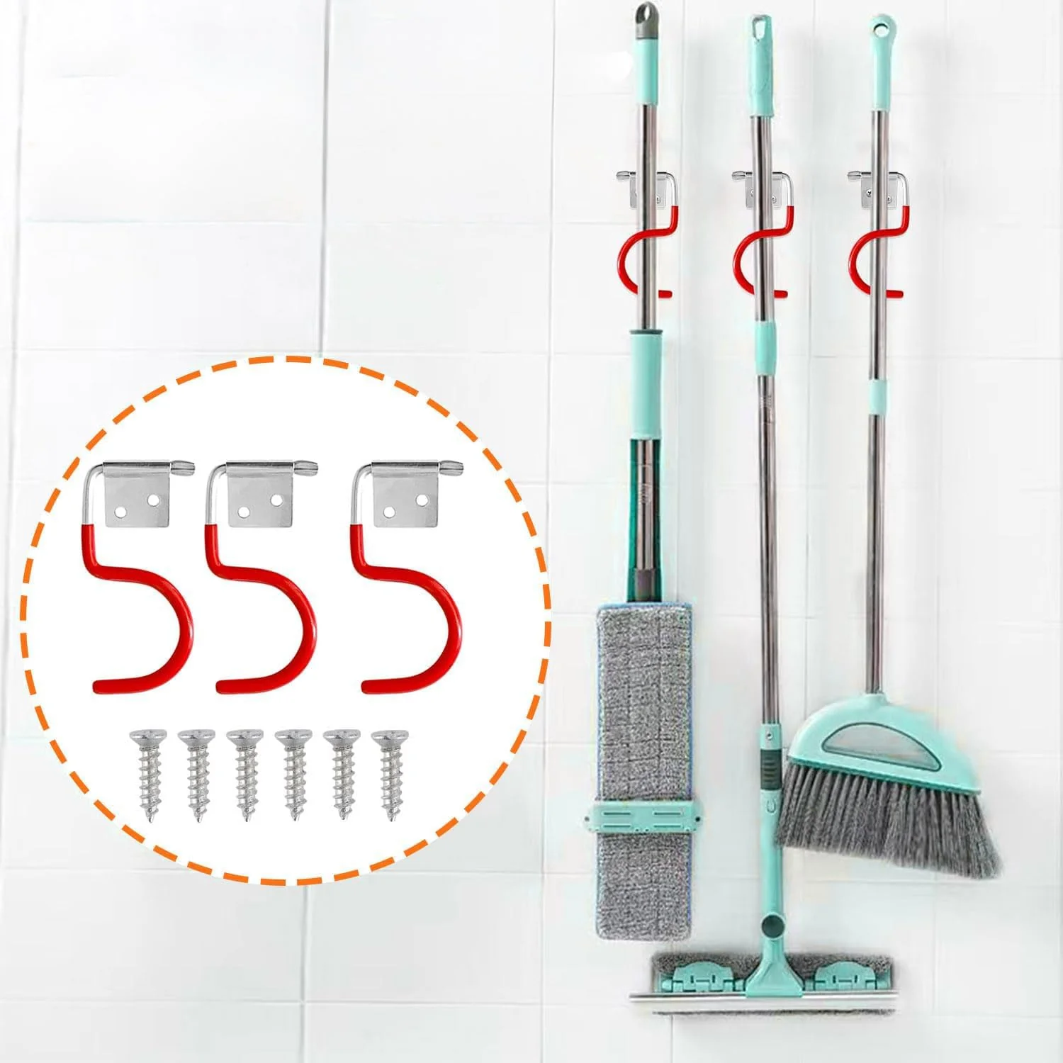 Mujiluxe Rubber Coating Garden Tools, Garden Tool Holder, Metal Hooks, Pack of 15 Red Hooks, Broom Holder, Tool Holder, with 30 Screws - Image 7