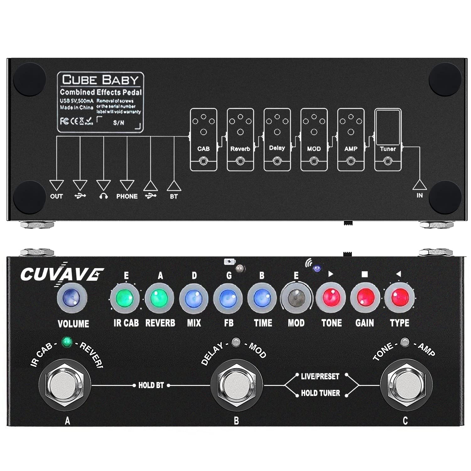 Multi Effects Guitar Pedal,Cube Baby Guitar Multi Effects Pedal Delay Chorus Phaser Reverb Effect Pedal - Image 4