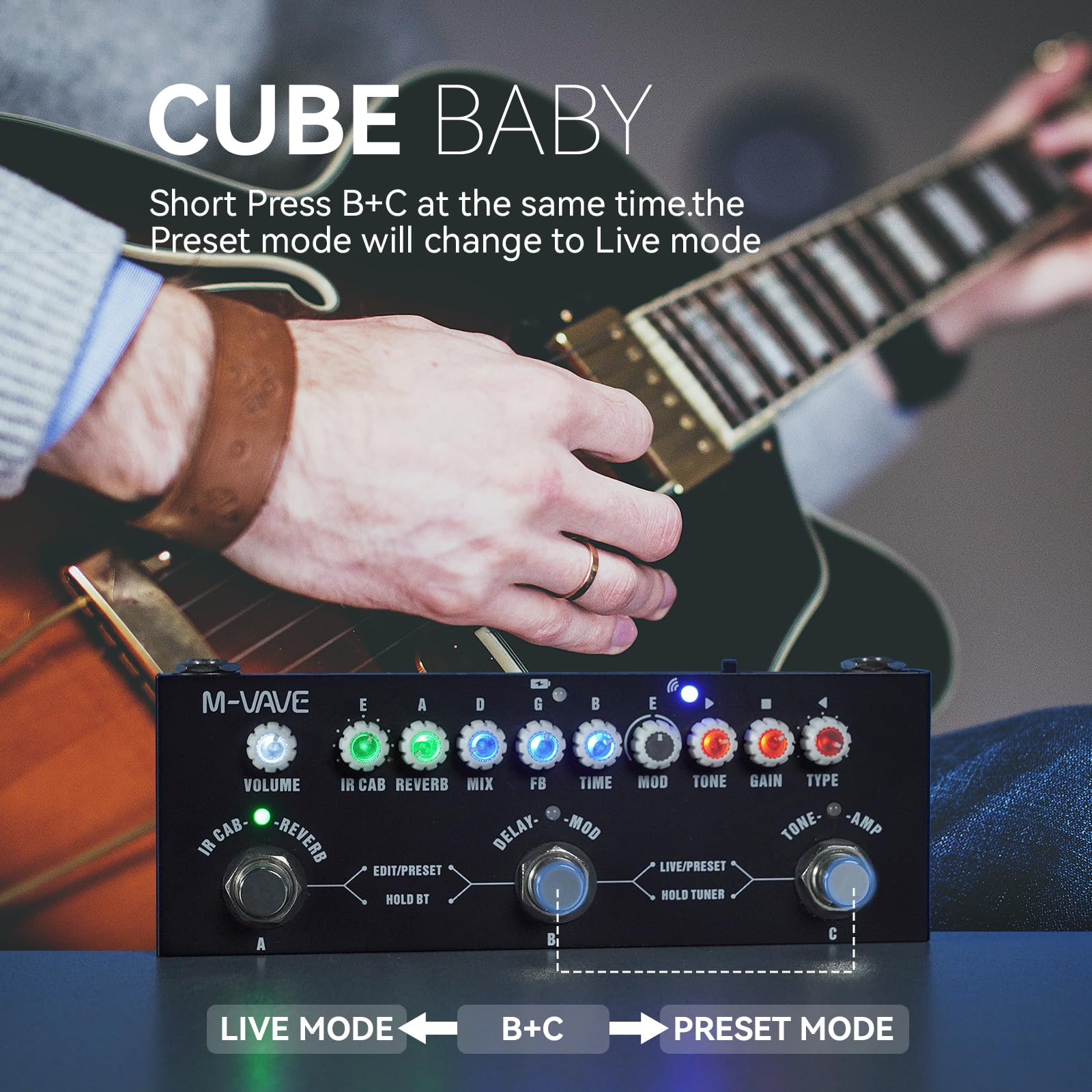Multi Effects Guitar Pedal, Reverb Guitar Pedal, Delay, Chorus, Phaser, with IR Loading 9 AMP Models, CUBE-BABY Reverb Effect Pedal, Support Recording, Bluetooth 5.0 - Image 3