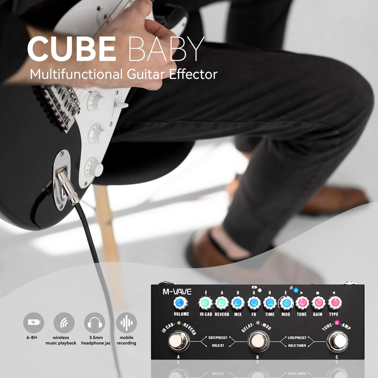 Multi Effects Guitar Pedal, Reverb Guitar Pedal, Delay, Chorus, Phaser, with IR Loading 9 AMP Models, CUBE-BABY Reverb Effect Pedal, Support Recording, Bluetooth 5.0 - Image 5
