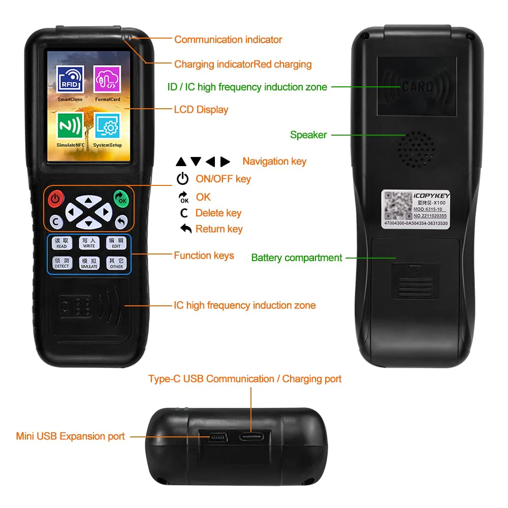 Multi Frequencies RFID Reader Writer Duplicator, RFID Smart Card Programmer, Access Control Card Decoder, with Writable Key Fobs Cards, Free Software, Only Work for Access Control Cards - Image 2
