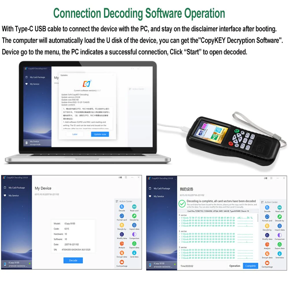 Multi Frequencies RFID Reader Writer Duplicator, RFID Smart Card Programmer, Access Control Card Decoder, with Writable Key Fobs Cards, Free Software, Only Work for Access Control Cards - Image 4