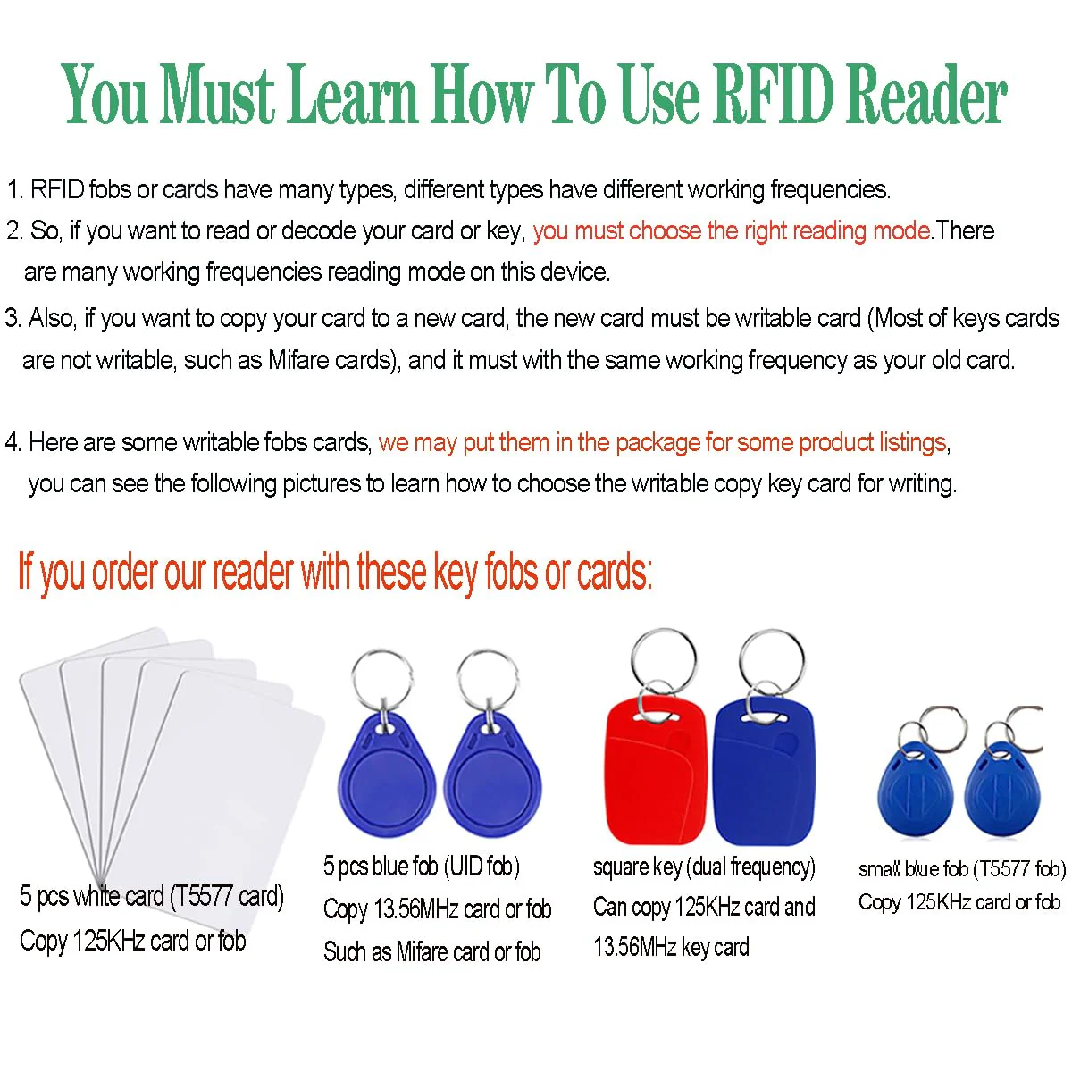 Multi Frequencies RFID Reader Writer Duplicator, RFID Smart Card Programmer, Access Control Card Decoder, with Writable Key Fobs Cards, Free Software, Only Work for Access Control Cards - Image 6