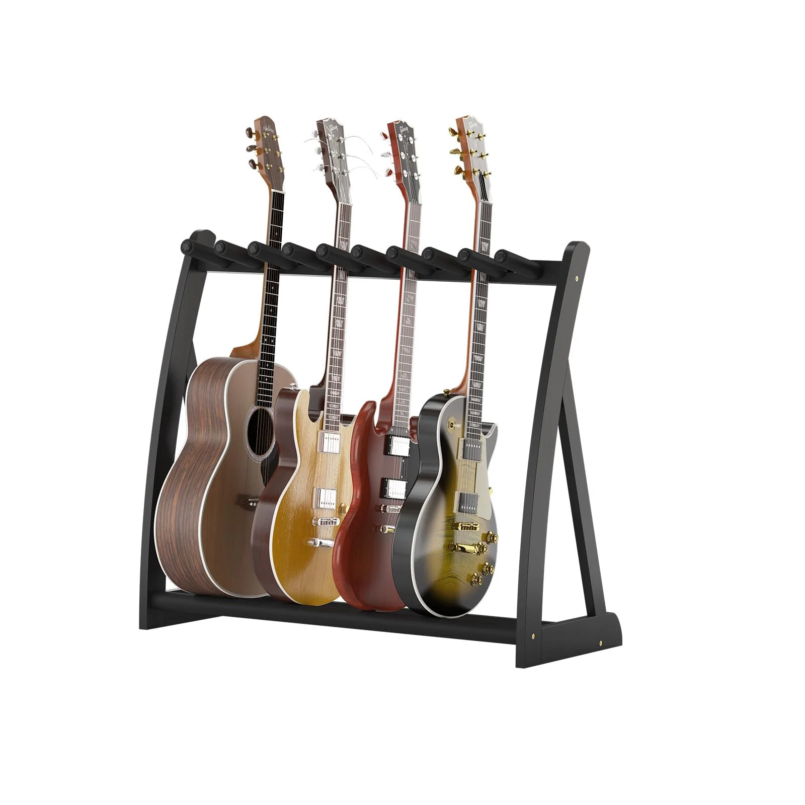 Multi Guitar Stand Heavy Duty - Wood Floor Stand for Electric Guitar and Bass, Adjustable Non-Slip Guitar Rack, Holds Multiple Guitars & Basses (Electric Guitar Stand, Bass Stand, Wood Guitar Stand) Black - Image 7
