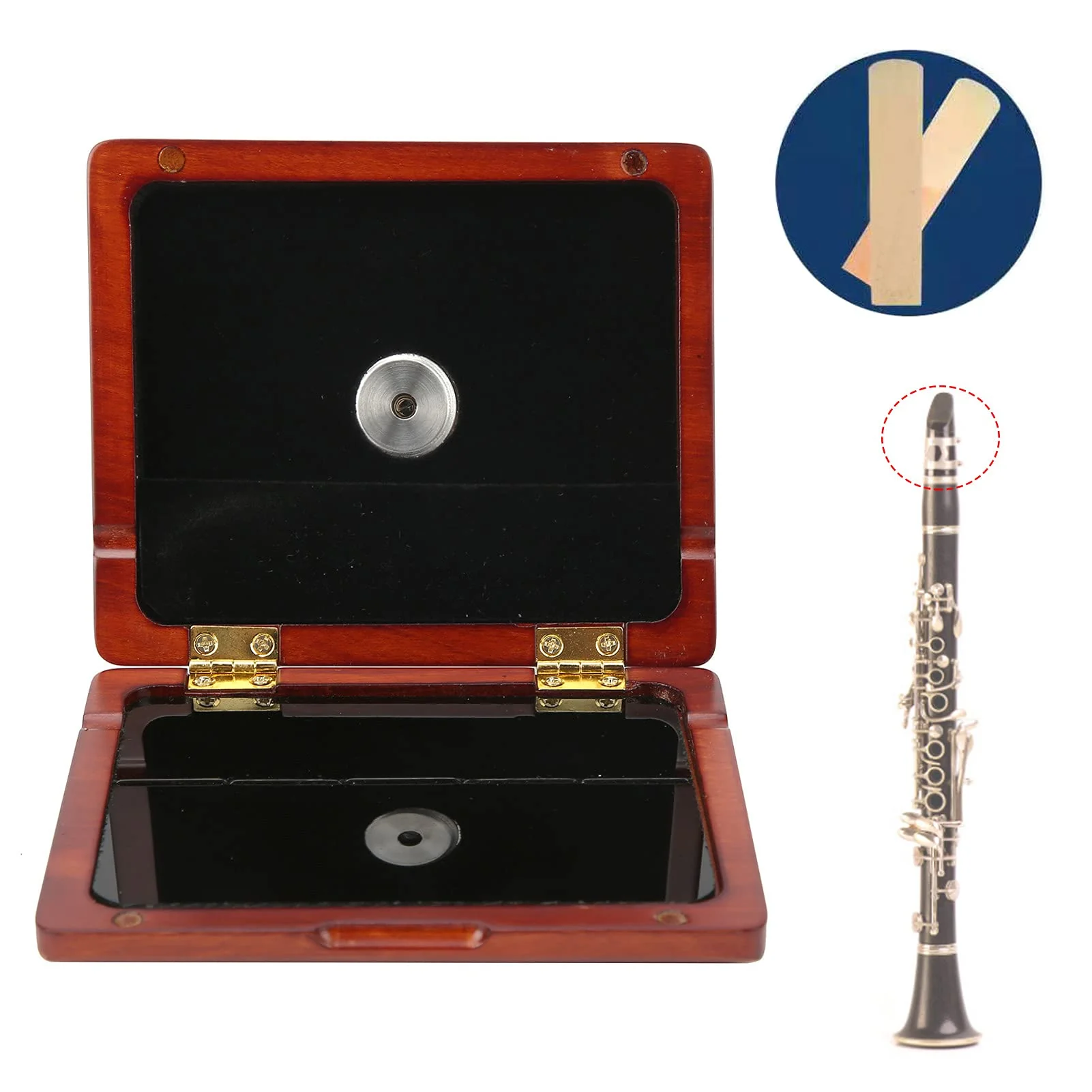 Multi-Instrument Case Saxophone Clarinet Case for 5-Reeds Solid Wood Holding Storing Box with Hygrometer and a Magnet Switch Design(Amber Color) Amber Color - Image 5