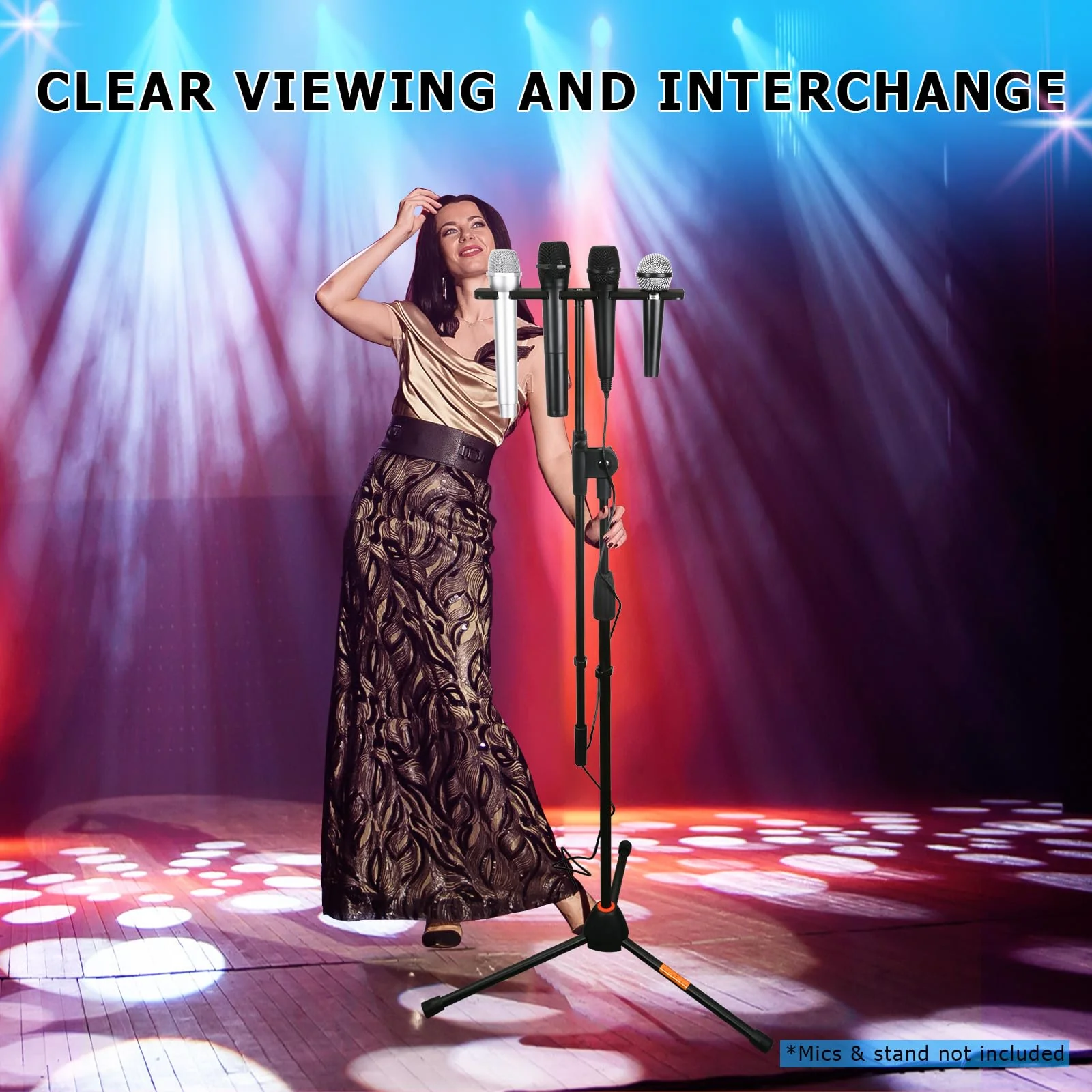 Multi Mic Holder for Mic Stand, Multiple Microphone Organizer and Display for Wired and Wireless Mics, Hold Up to 4 Microphones, Aluminum, Black - Image 3