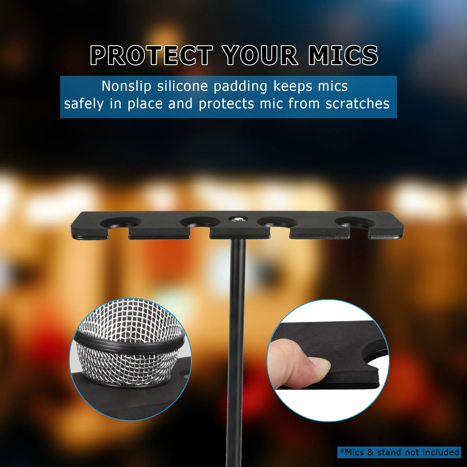 Multi Mic Holder for Mic Stand, Multiple Microphone Organizer and Display for Wired and Wireless Mics, Hold Up to 4 Microphones, Aluminum, Black - Image 4