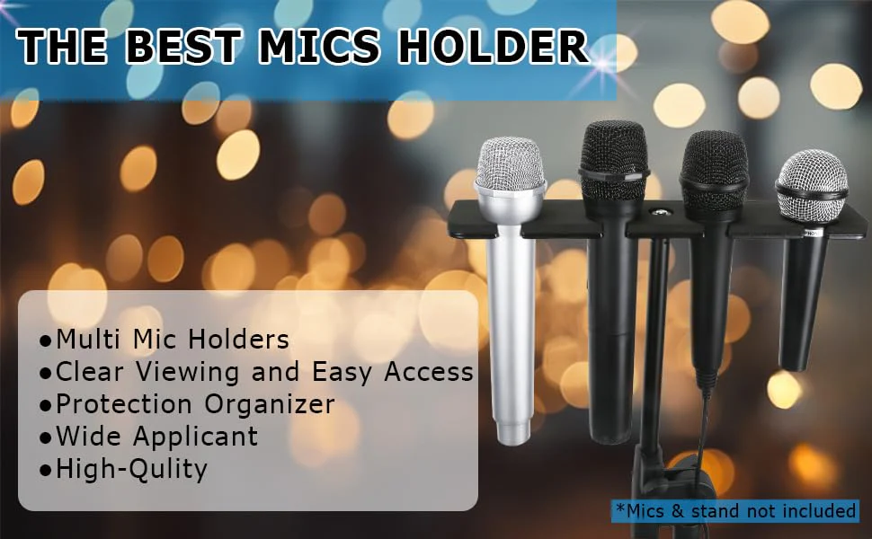 Multi Mic Holder for Mic Stand, Multiple Microphone Organizer and Display for Wired and Wireless Mics, Hold Up to 4 Microphones, Aluminum, Black - Image 7