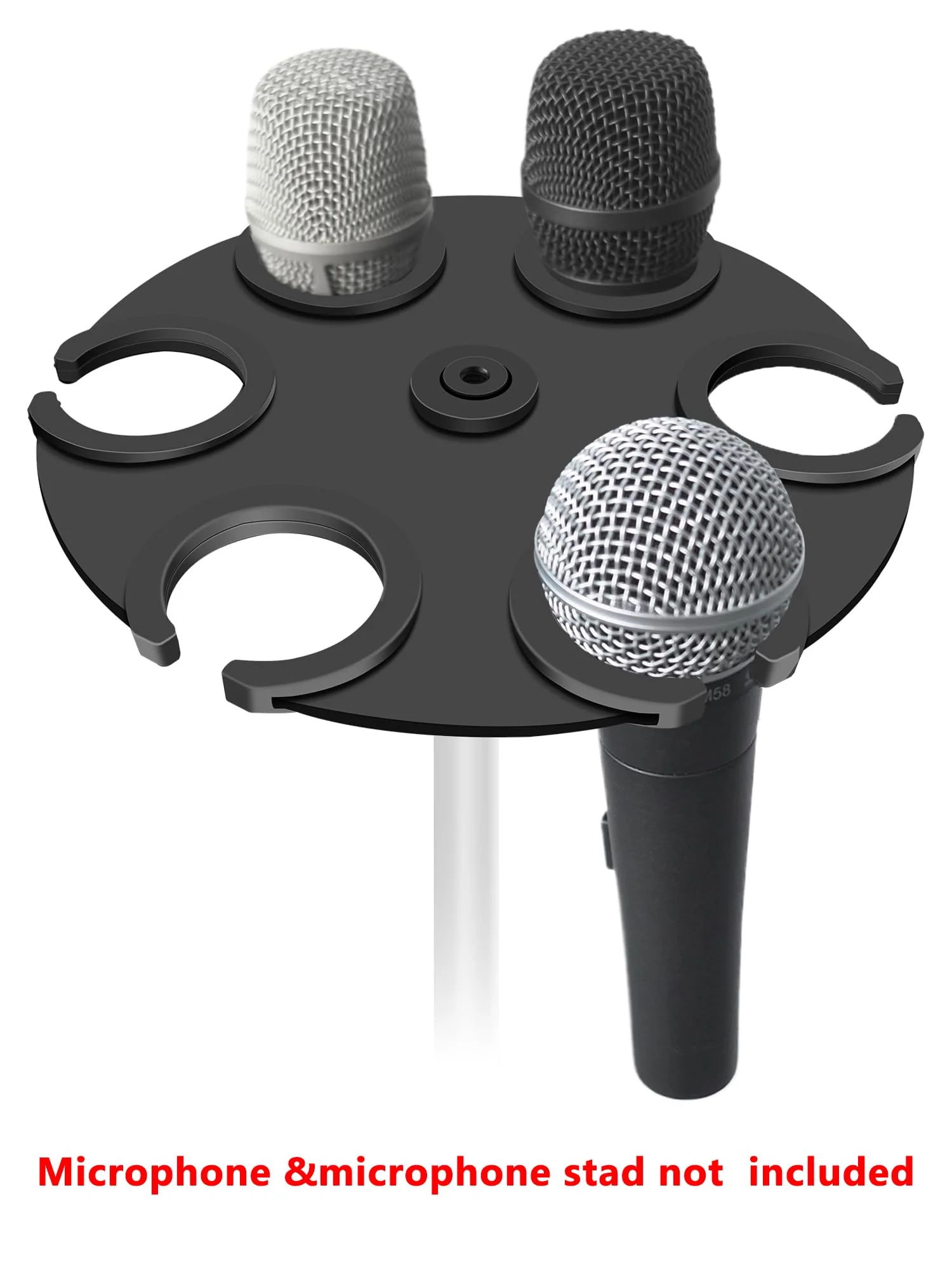 Multi-Mic Holder Up to 6 Mics (Aluminum/Rubber Padding) for Handheld Dynamic, Wired & Wireless Mics, Mic Stand Organizer, Mounts to 5/8"-27 or 3/8"-16 Threaded Stands - Image 2