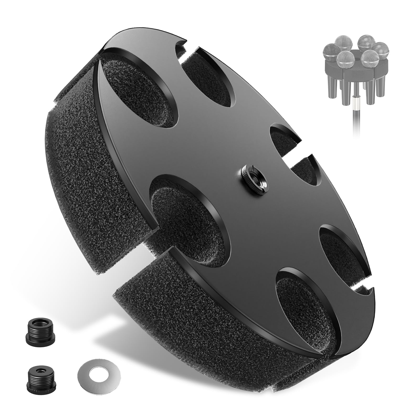 Multi Microphone HolderăAluminum/UpgradedăMulti Mic Holder Up to 6 Mics, Wired and Wireless mic Holder for Stand, Multiple Microphone Holder for storage Organizer & Display, w/ 3/8"-16 Threaded