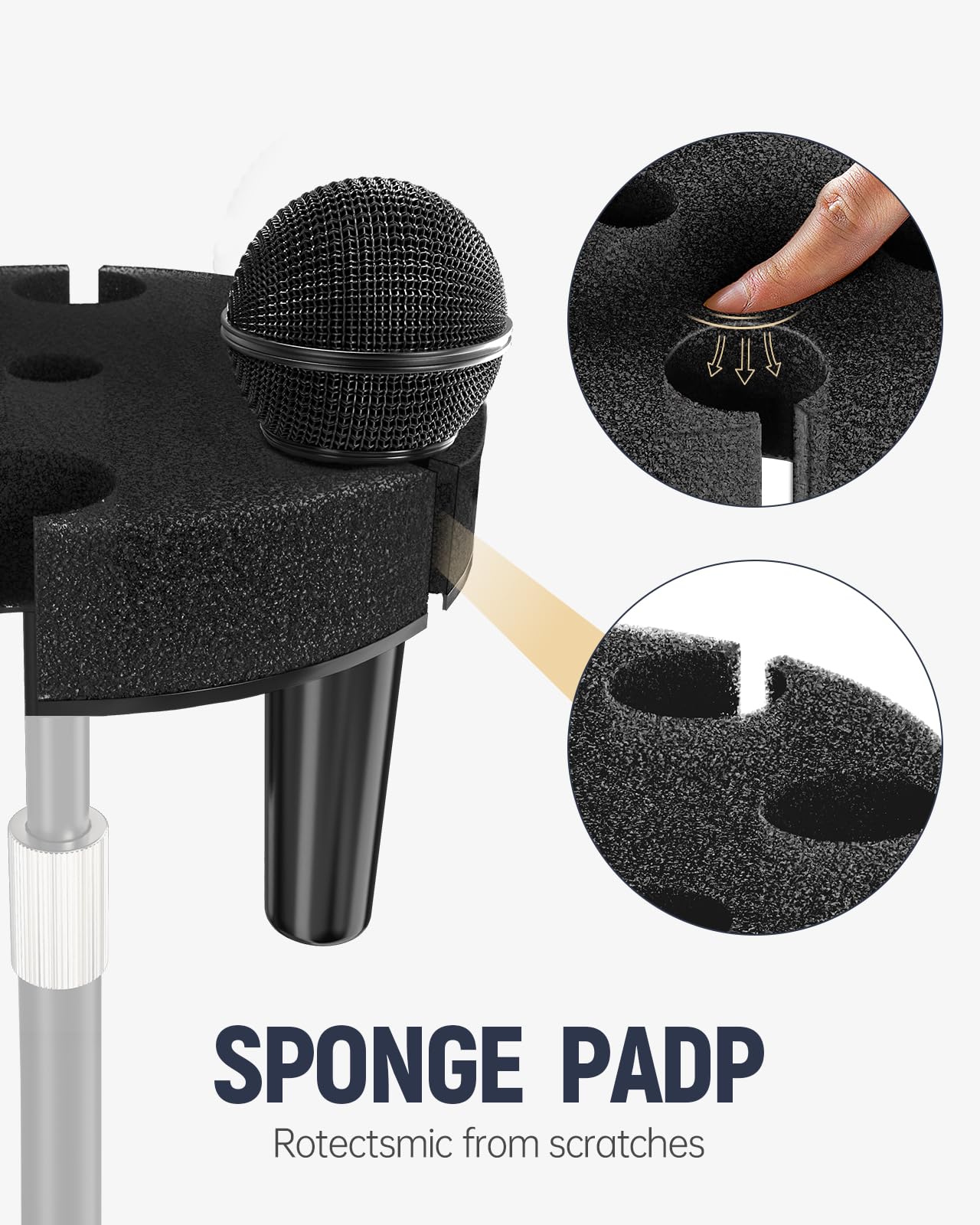 Multi Microphone HolderăAluminum/UpgradedăMulti Mic Holder Up to 6 Mics, Wired and Wireless mic Holder for Stand, Multiple Microphone Holder for storage Organizer & Display, w/ 3/8"-16 Threaded - Image 3
